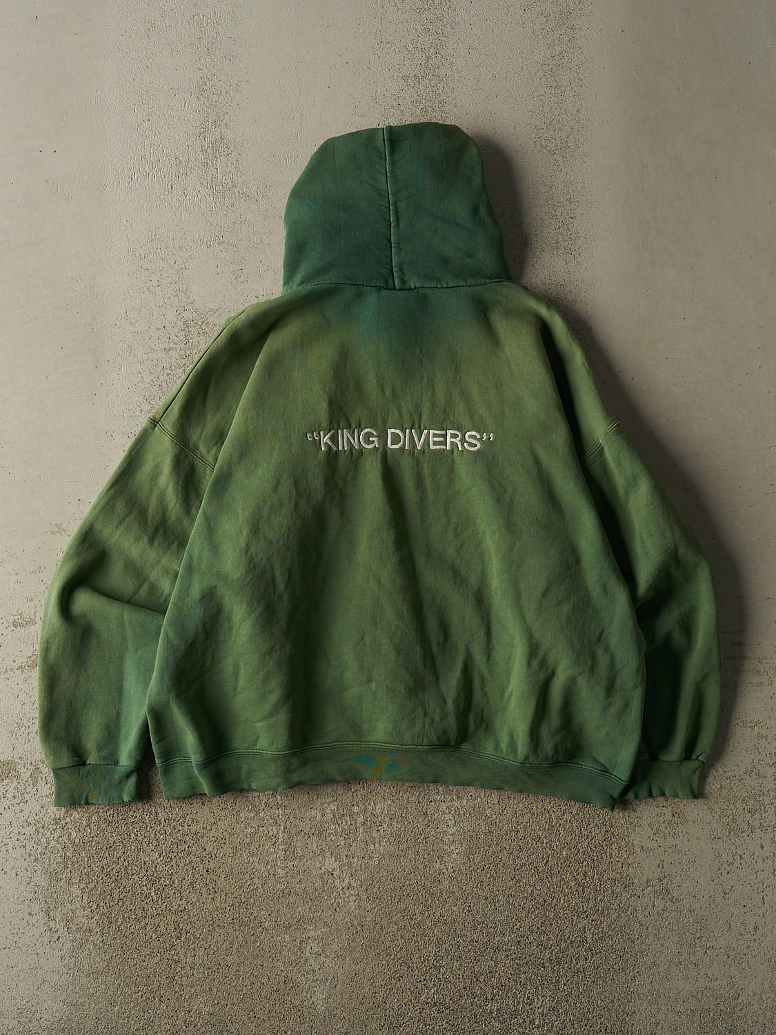 Vintage 90s Sun Faded Green Sub Surface Embroidered Hoodie (L/XL) - Image 2
