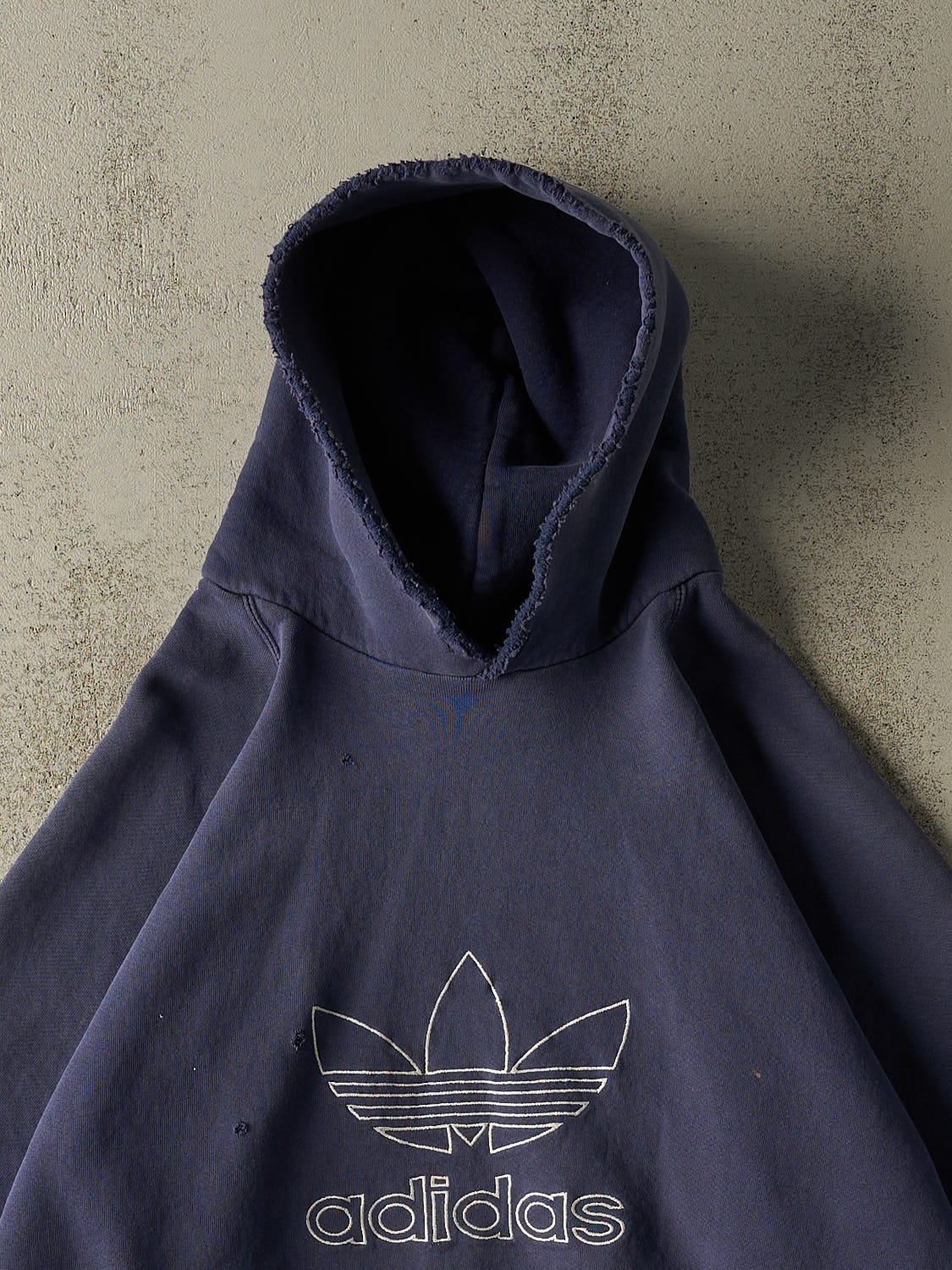Vintage 90s Sun Faded Navy Adidas Embroidered Hoodie (XL) - Image 2