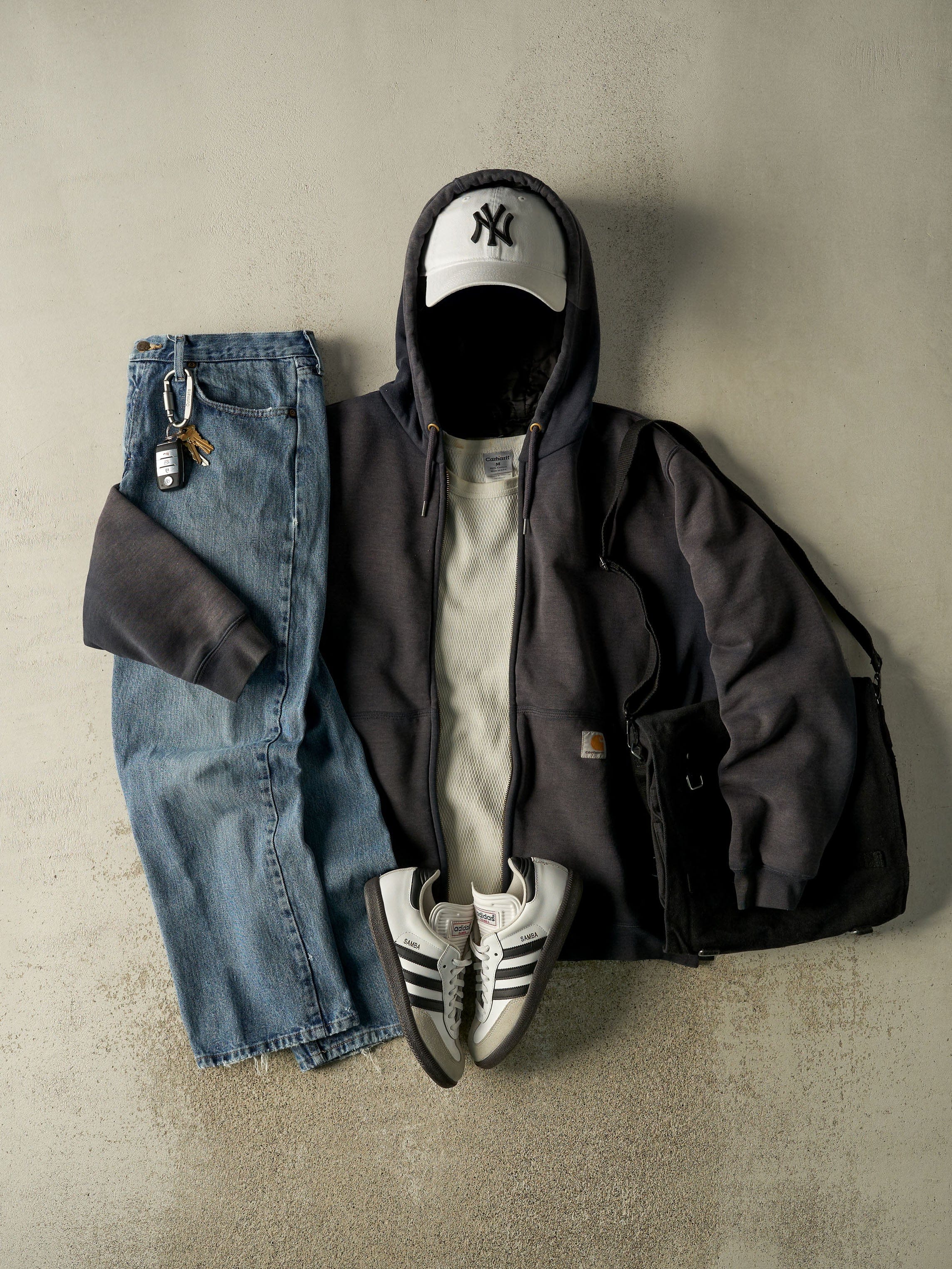 Vintage 90s Sun Faded Navy Carhartt Quilt Lined Heavyweight Zip Up Hoodie (XL) - Image 2