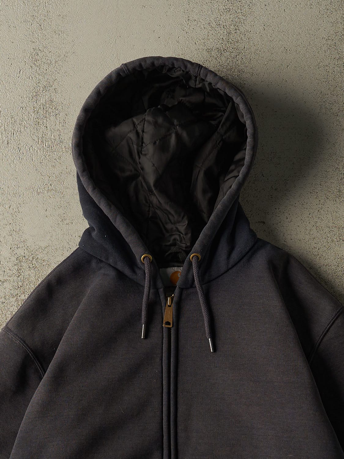 Vintage 90s Sun Faded Navy Carhartt Quilt Lined Heavyweight Zip Up Hoodie (XL) - Image 3
