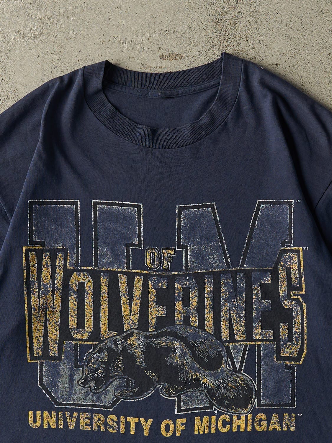 Vintage 90s Sun Faded Navy University of Michigan Wolverines Single Stitch Tee (L/XL) - Image 2