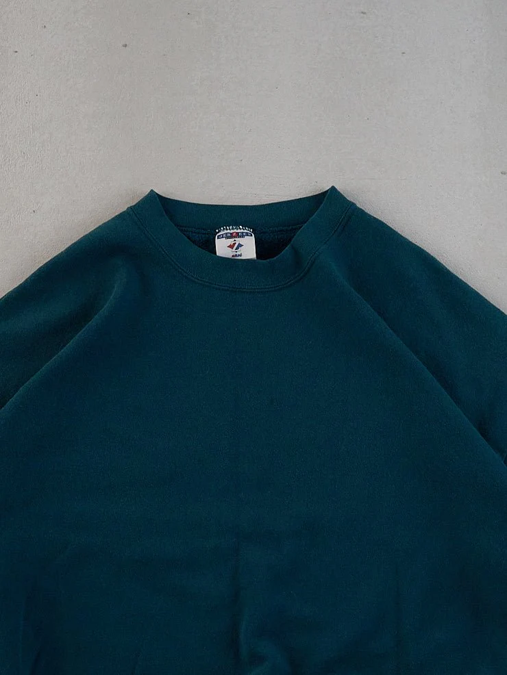Vintage 90s Teal Green Jerseys Blank Crewneck (XL) - Image 2