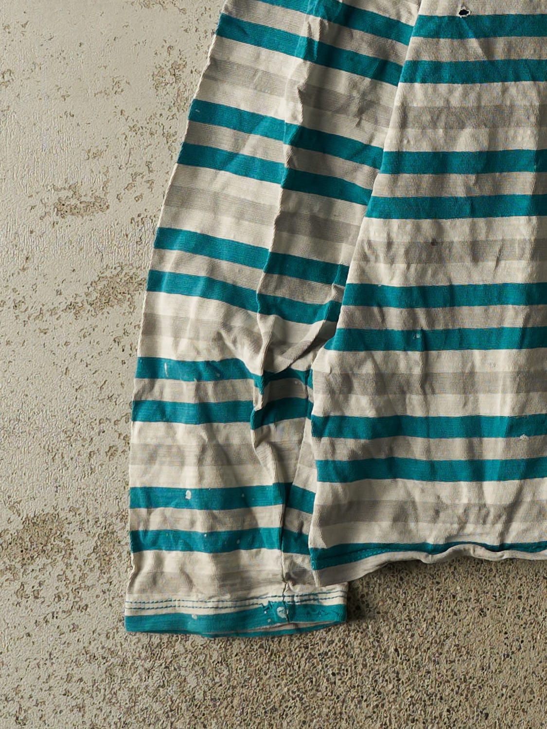 Vintage 90s Teal & Grey Guess Striped Long Sleeve (L) - Image 3