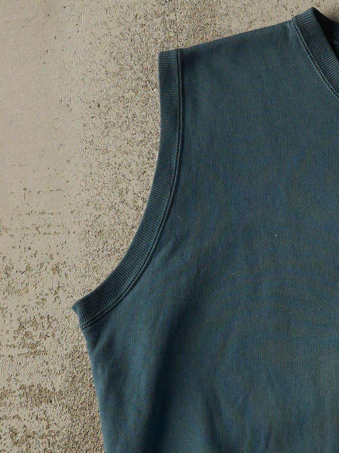 Vintage 90s Teal Roots Embroidered Quarter Zip Sweater Vest (M) - Image 3
