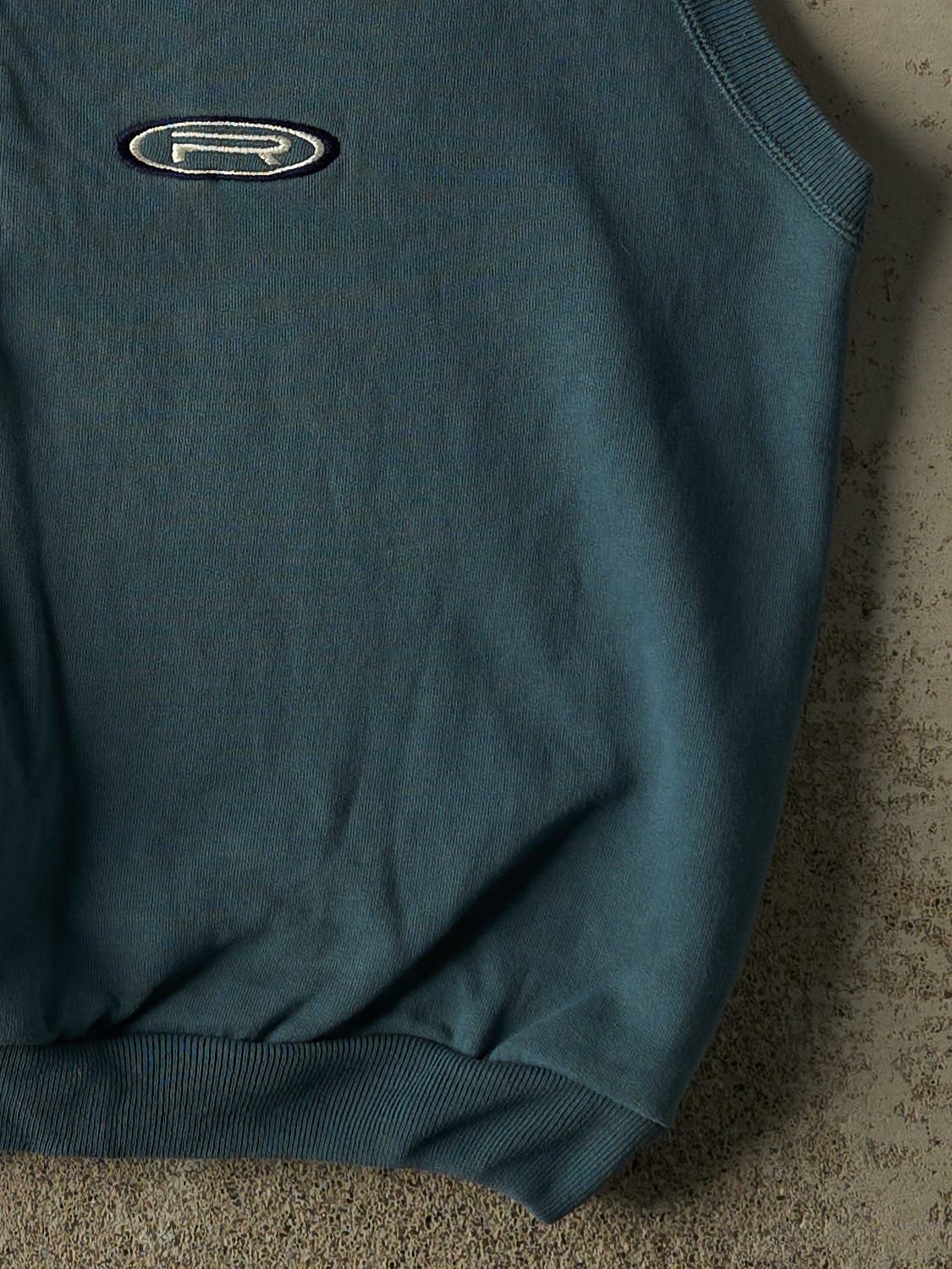 Vintage 90s Teal Roots Embroidered Quarter Zip Sweater Vest (M) - Image 4