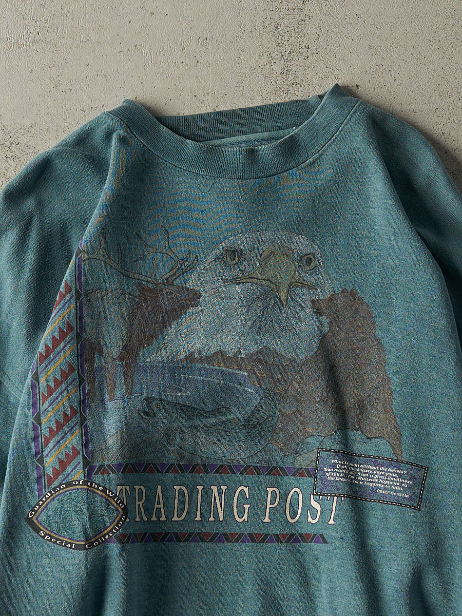Vintage 90s Teal Trading Post Eagle Crewneck (L/XL) - Image 2