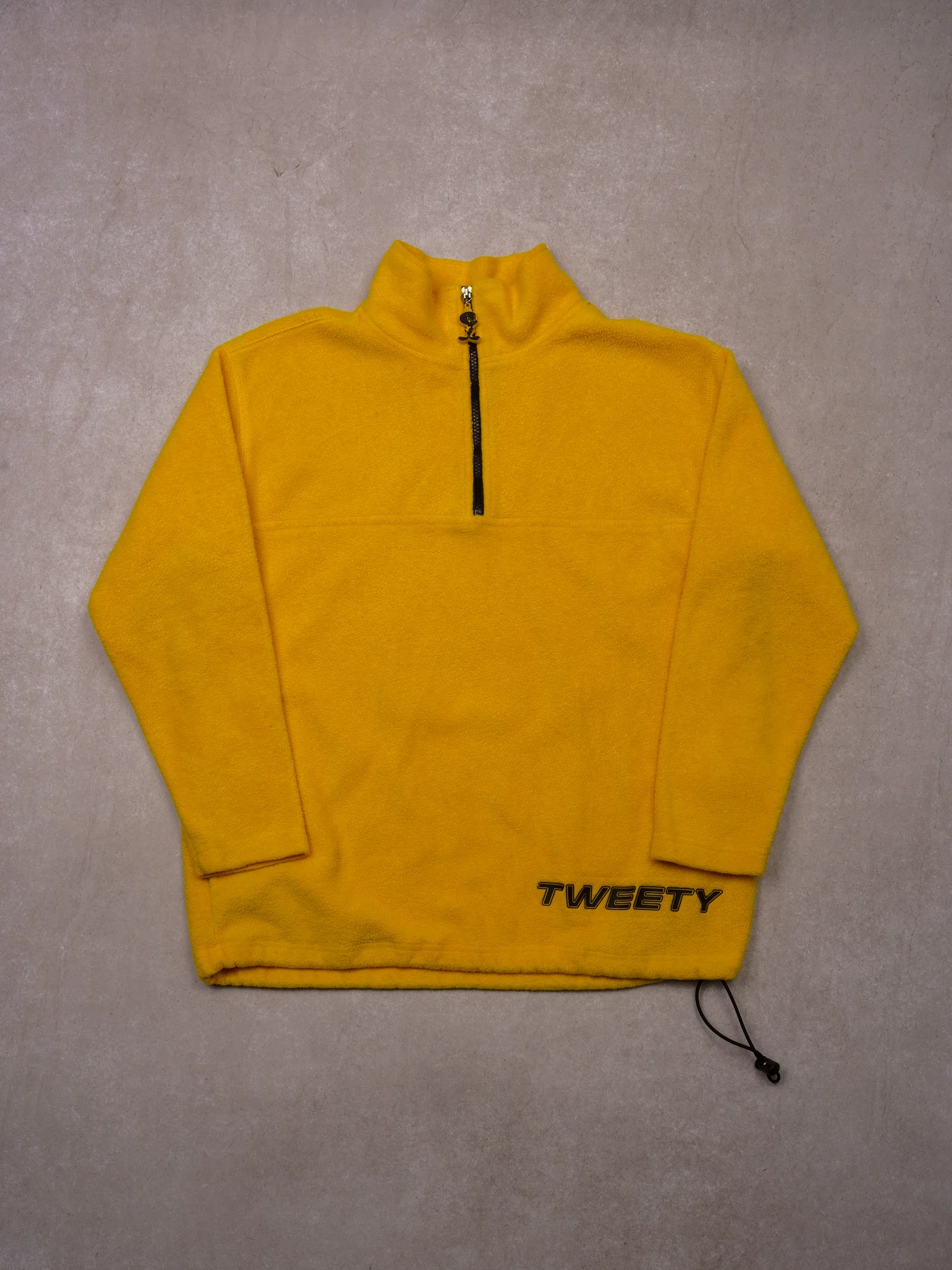 Vintage 90s Volt Yellow Tweety Warner Bros Embroidered Fleece 1/4 Zip (M)