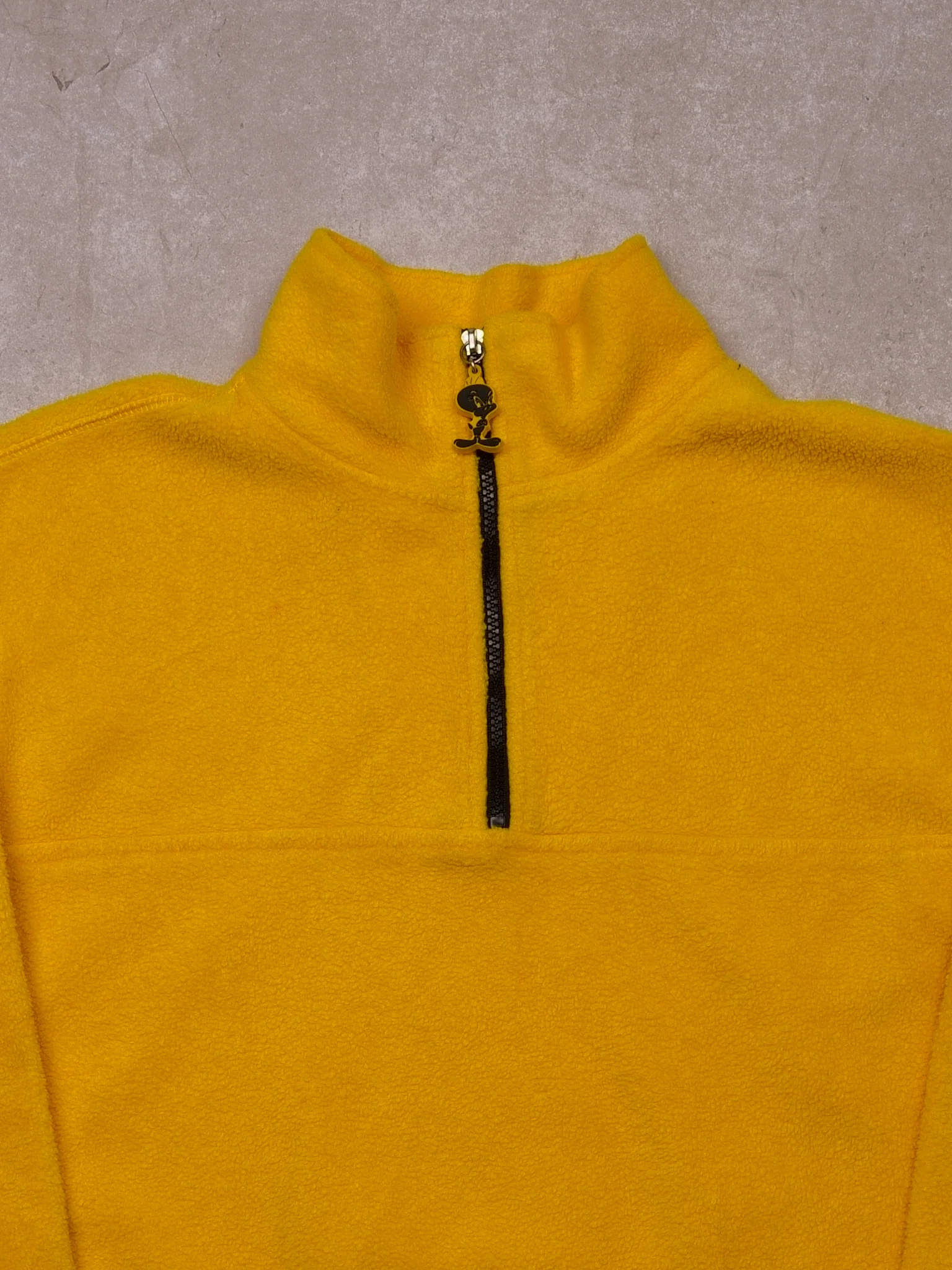 Vintage 90s Volt Yellow Tweety Warner Bros Embroidered Fleece 1/4 Zip (M) - Image 3