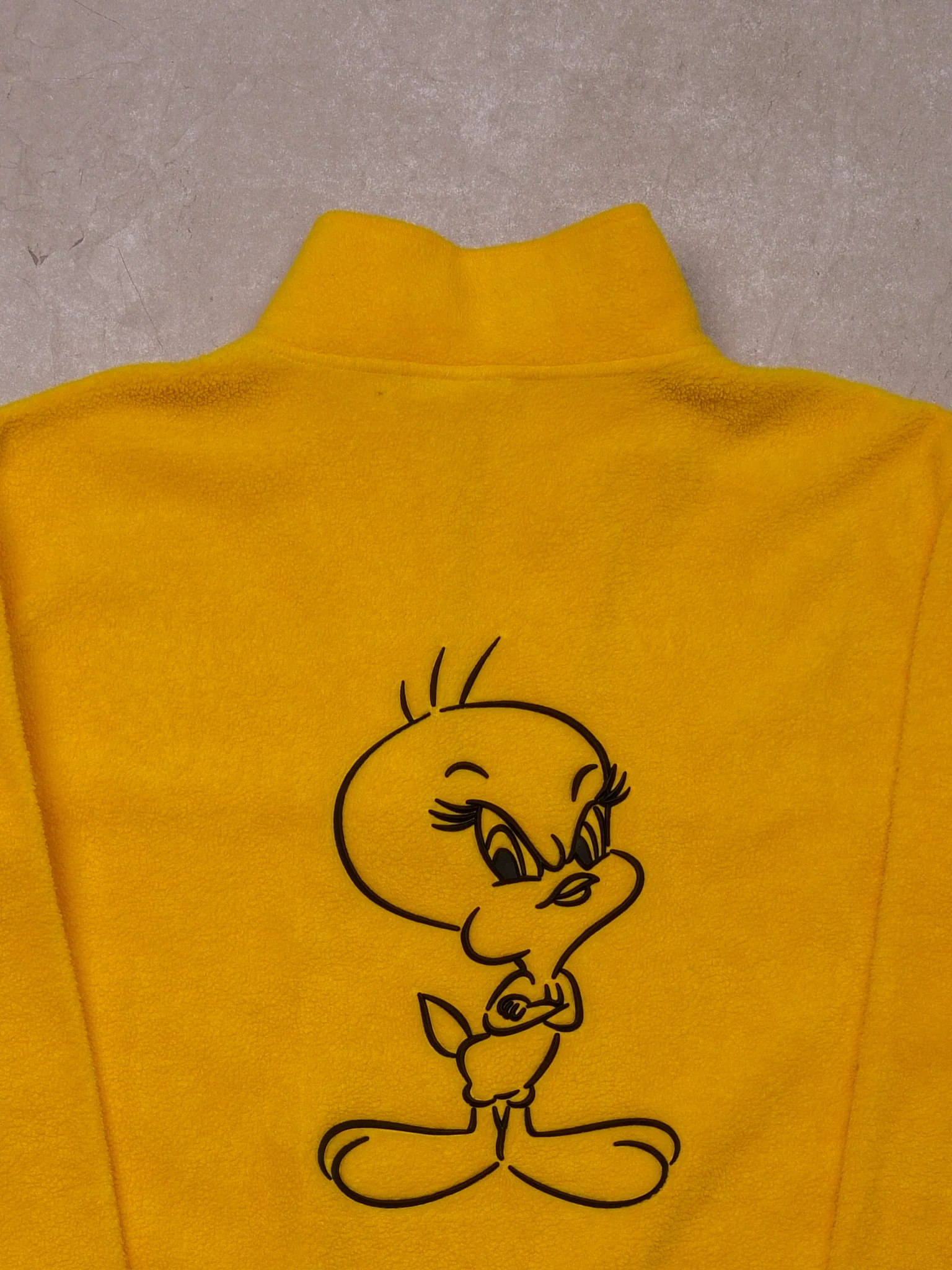 Vintage 90s Volt Yellow Tweety Warner Bros Embroidered Fleece 1/4 Zip (M) - Image 4