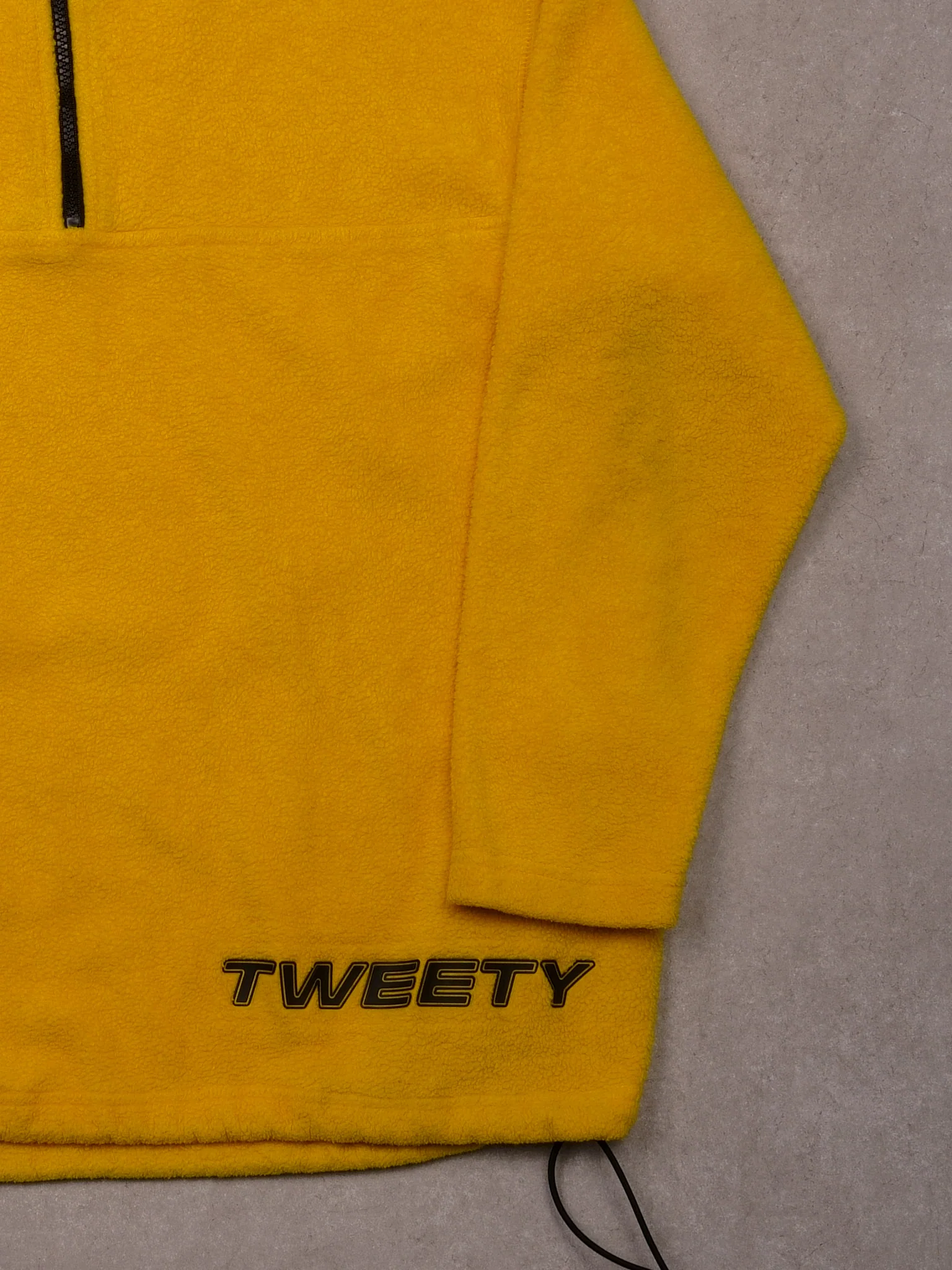 Vintage 90s Volt Yellow Tweety Warner Bros Embroidered Fleece 1/4 Zip (M) - Image 5