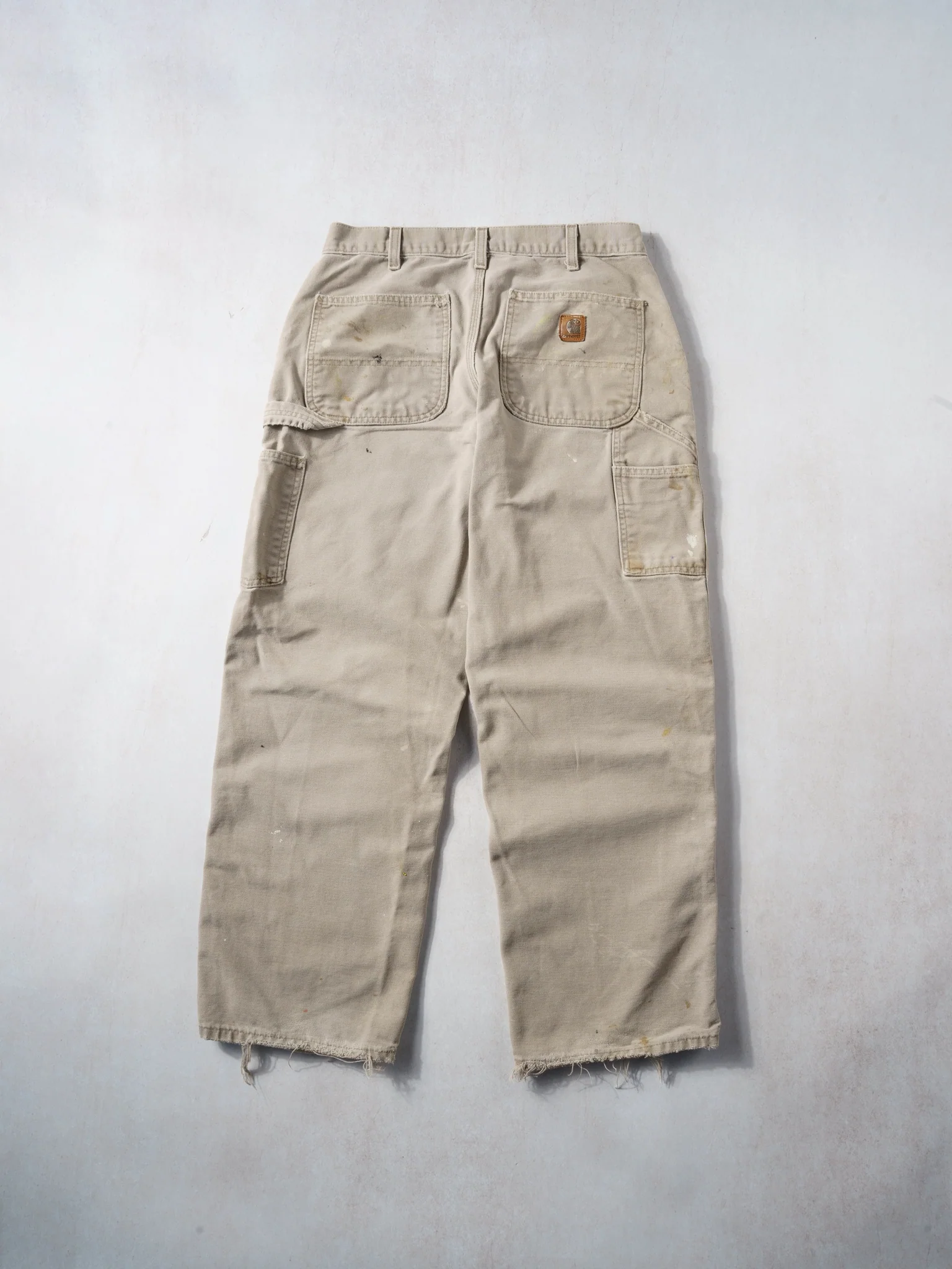 Vintage 90s Washed Beige Carhartt Paint Splatter Carpenter Pants (32x29) - Image 2