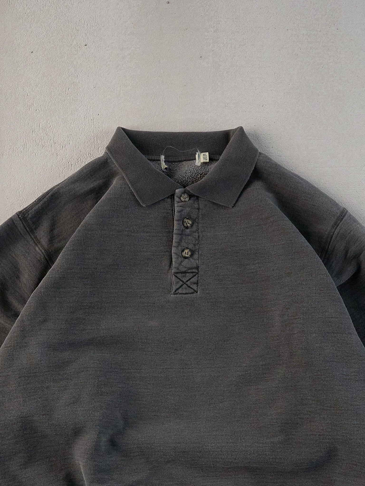 Vintage 90s Washed Black 1/4 Buttoned Crewneck (L/XL) - Image 2
