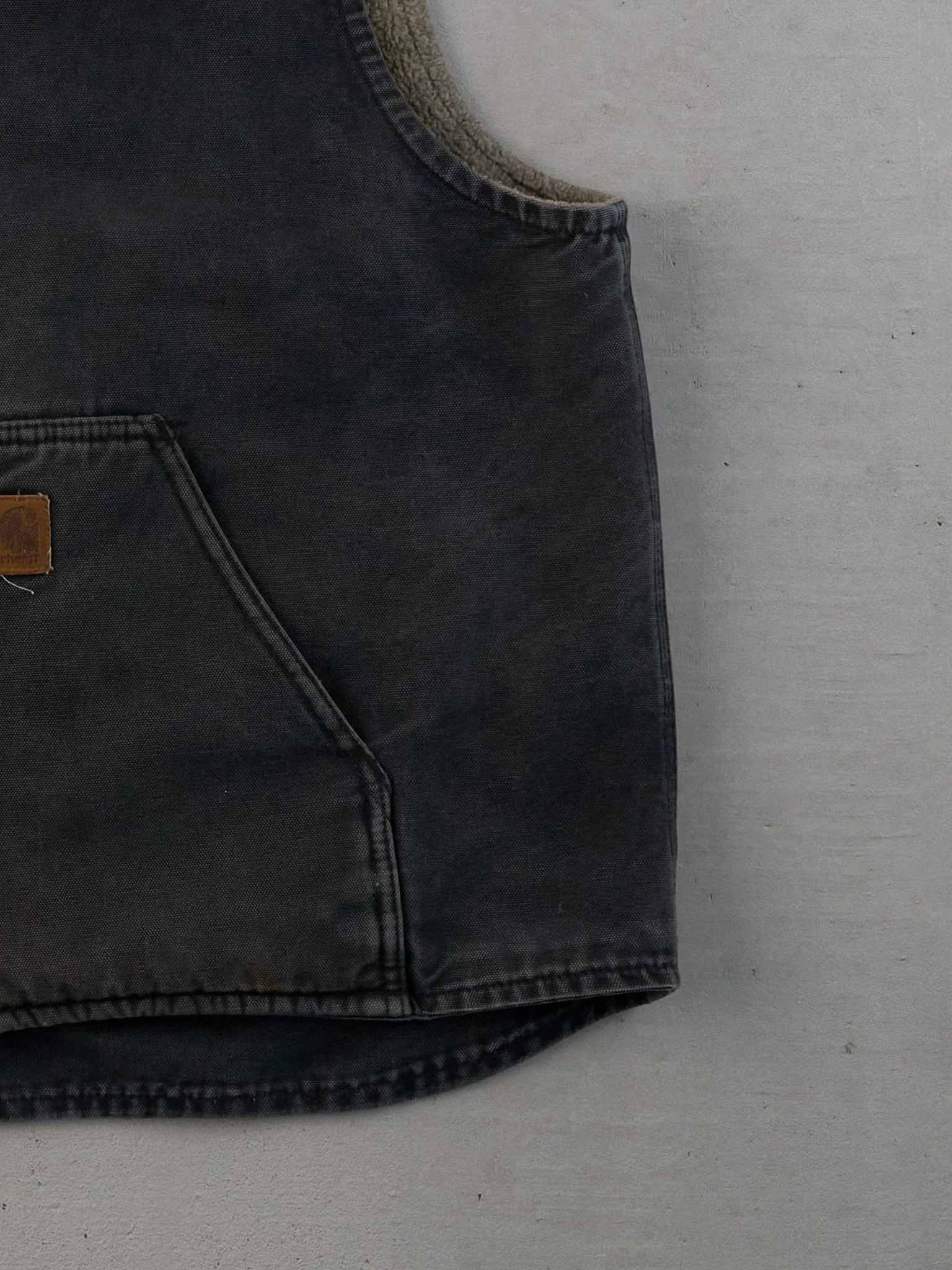 Vintage 90s Washed Black Carhartt Sherpa Lined Workwear Vest (L) - Image 3