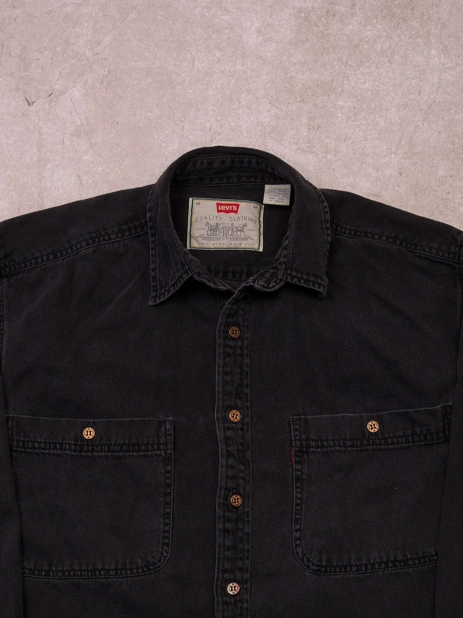 Vintage Y2K Washed Black Levi's Denim Button Up (S/M) - Image 2