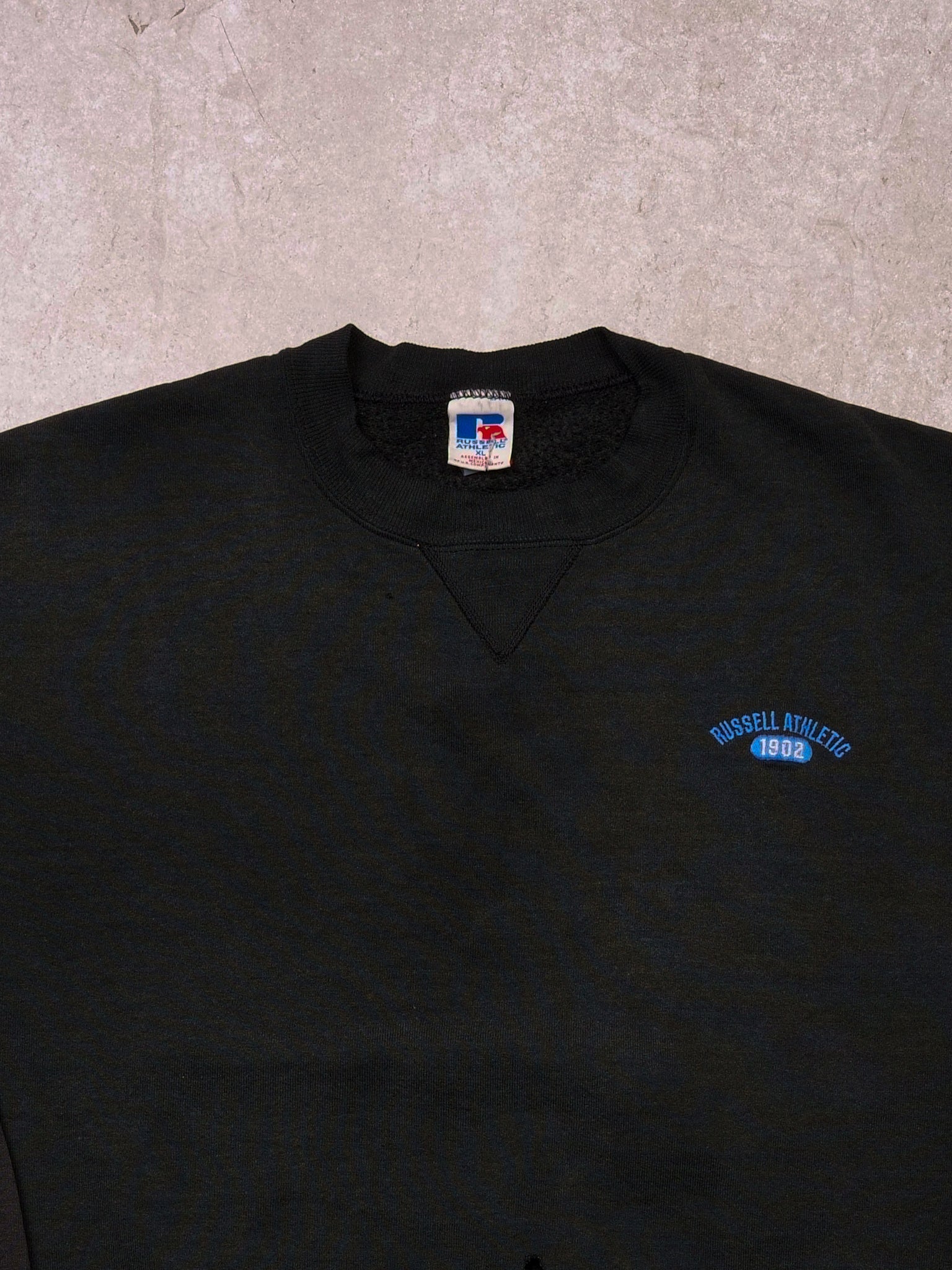 Vintage 90s Washed Black Russell Athletics Crewneck (M/L) - Image 2