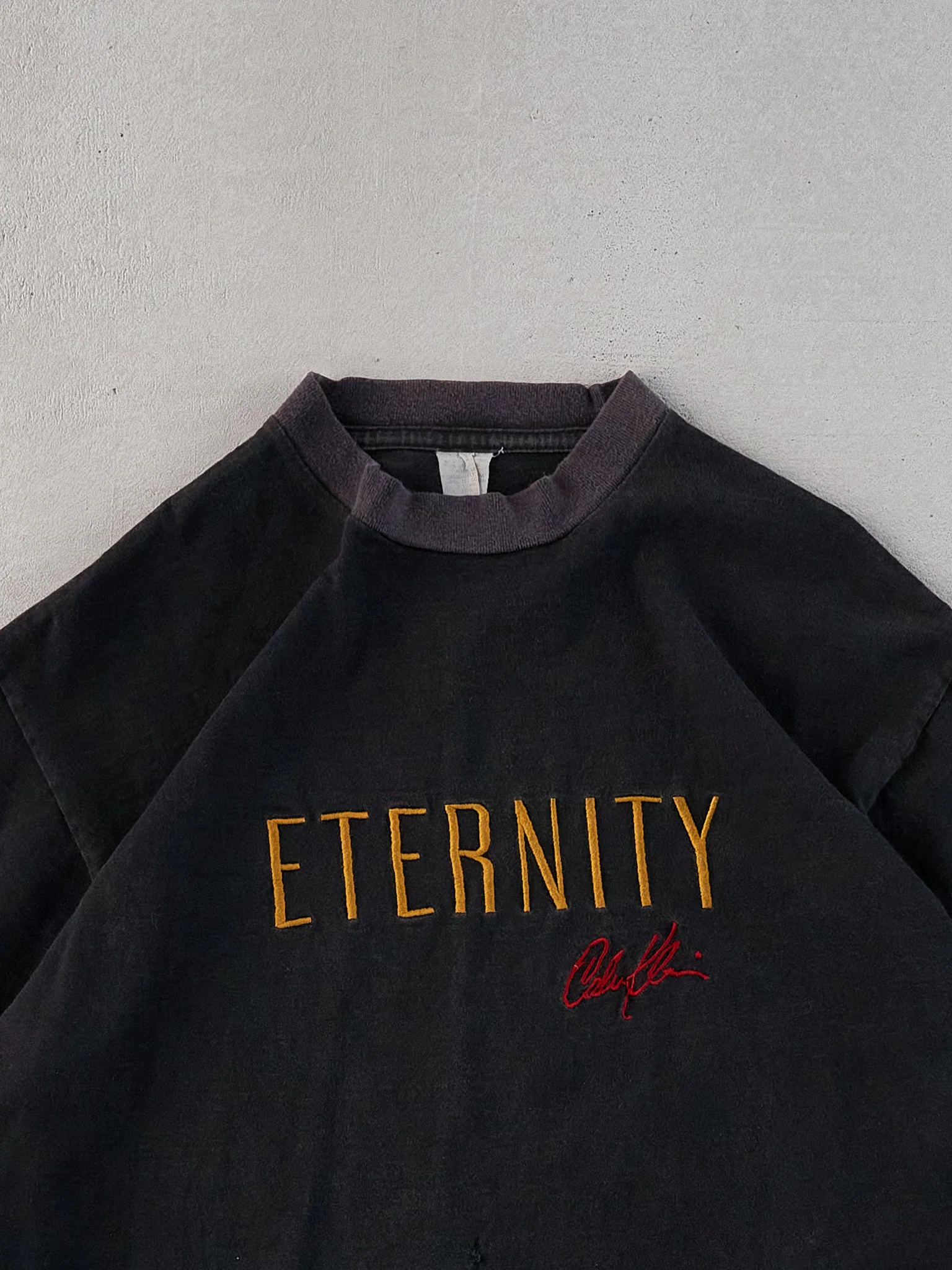 Vintage 90s Washed Black Single Stitched Eternity Embroidery Tee (M) - Image 2