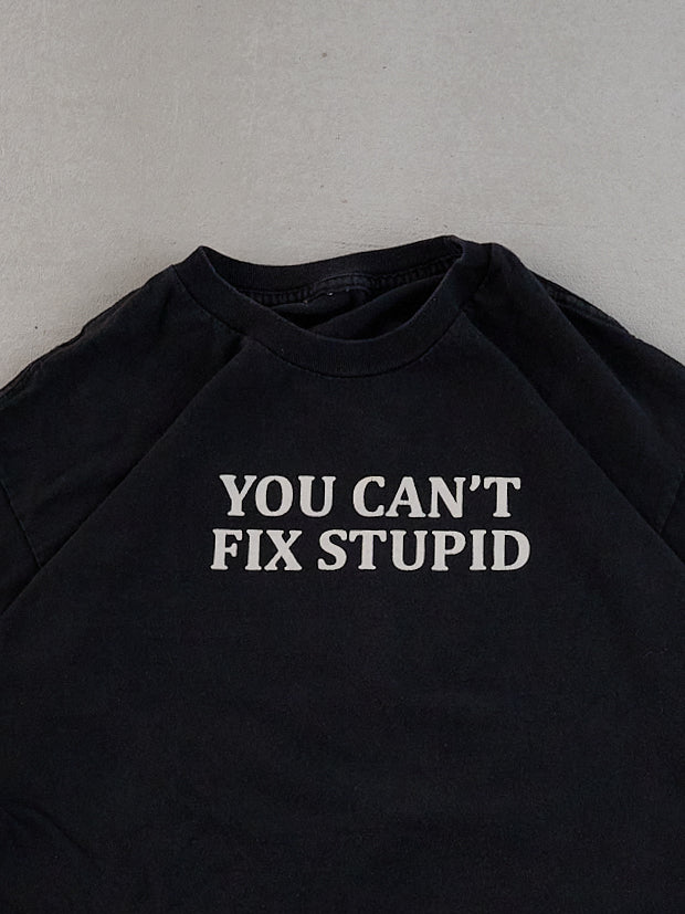 Vintage 90s Washed Black You Can't Fix Stupid Tee (M) - Image 2