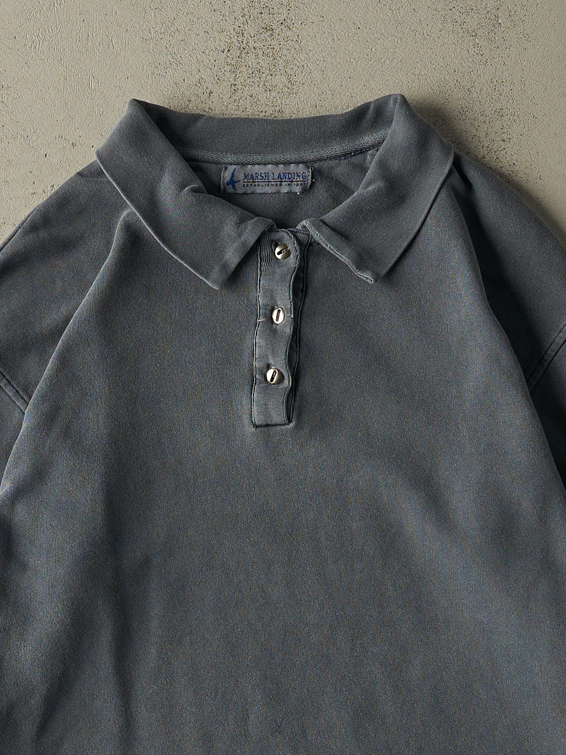 Vintage 90s Washed Blue Blank Quarter Button Pull Over (L) - Image 2