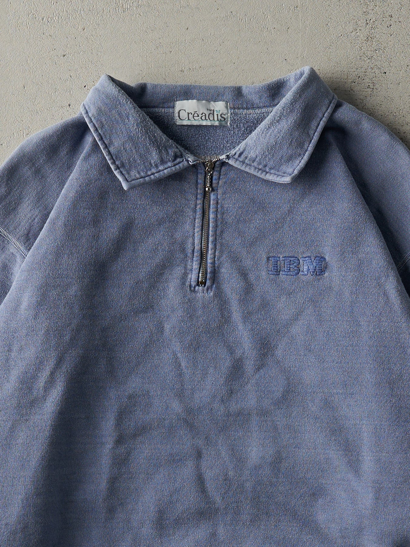 Vintage 90s Washed Blue Embroidered IBM Logo Quarter Zip Sweater (L) - Image 3