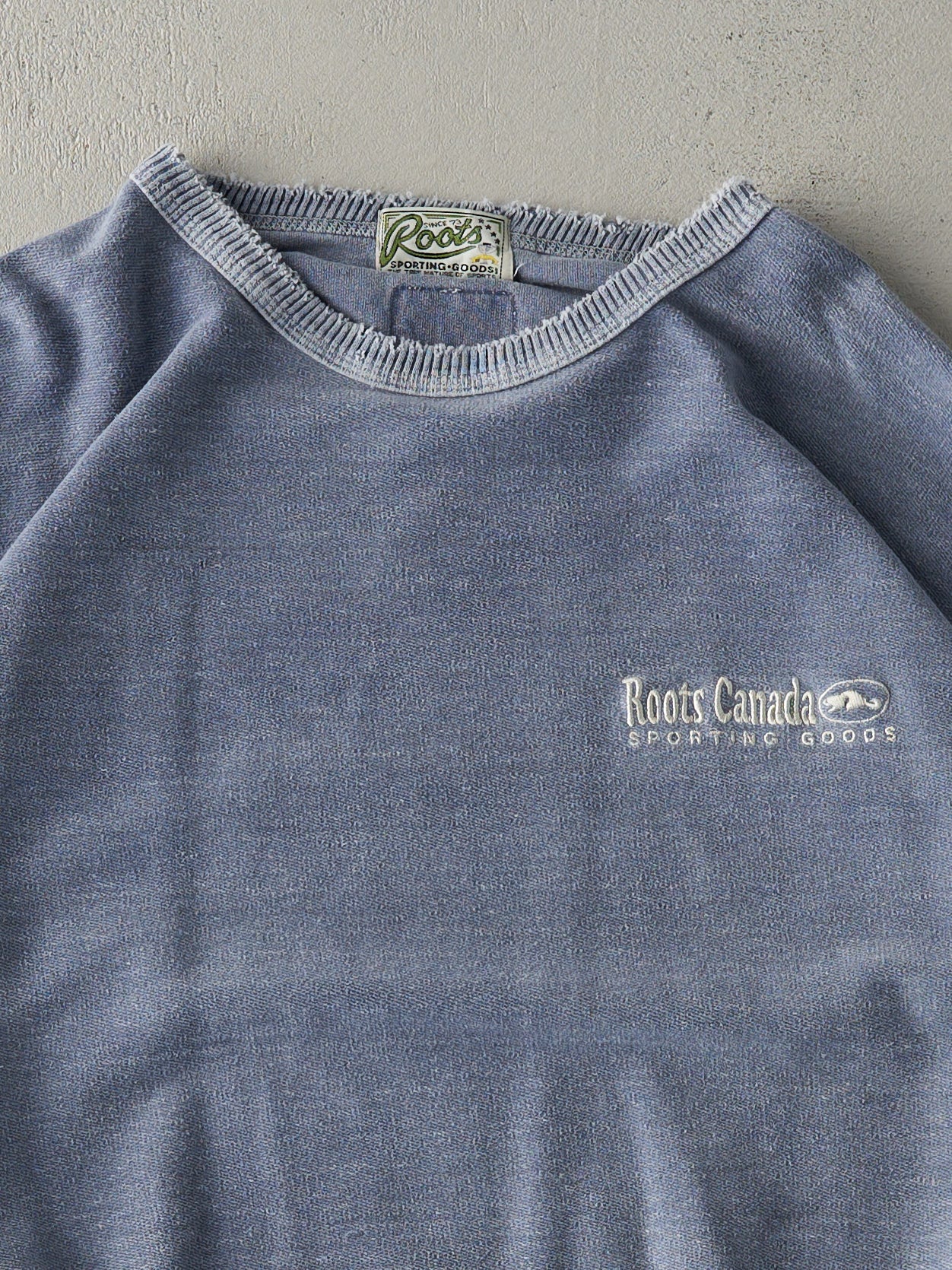 Vintage 90s Washed Blue Embroidered Roots Inside Out Crewneck (XL/XXL) - Image 3