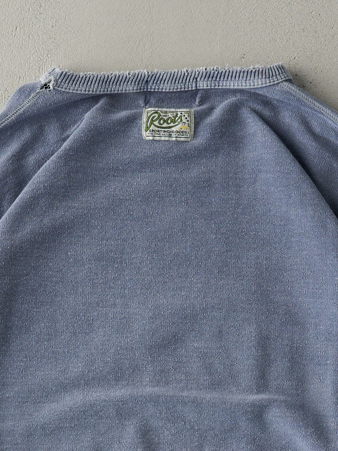 Vintage 90s Washed Blue Embroidered Roots Inside Out Crewneck (XL/XXL) - Image 4