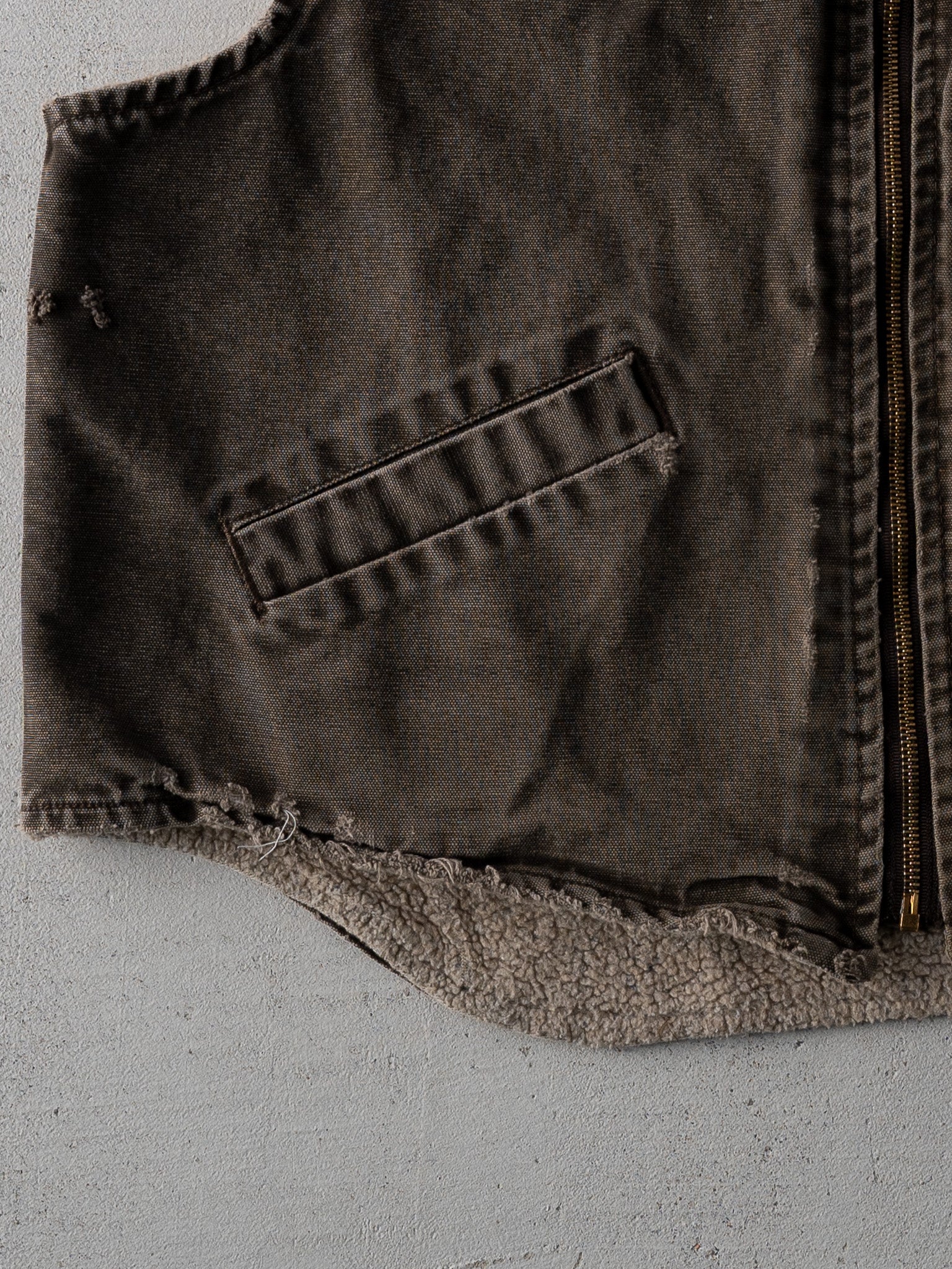 Vintage 90s Washed Brown Carhartt Sherpa Vest (L) - Image 3