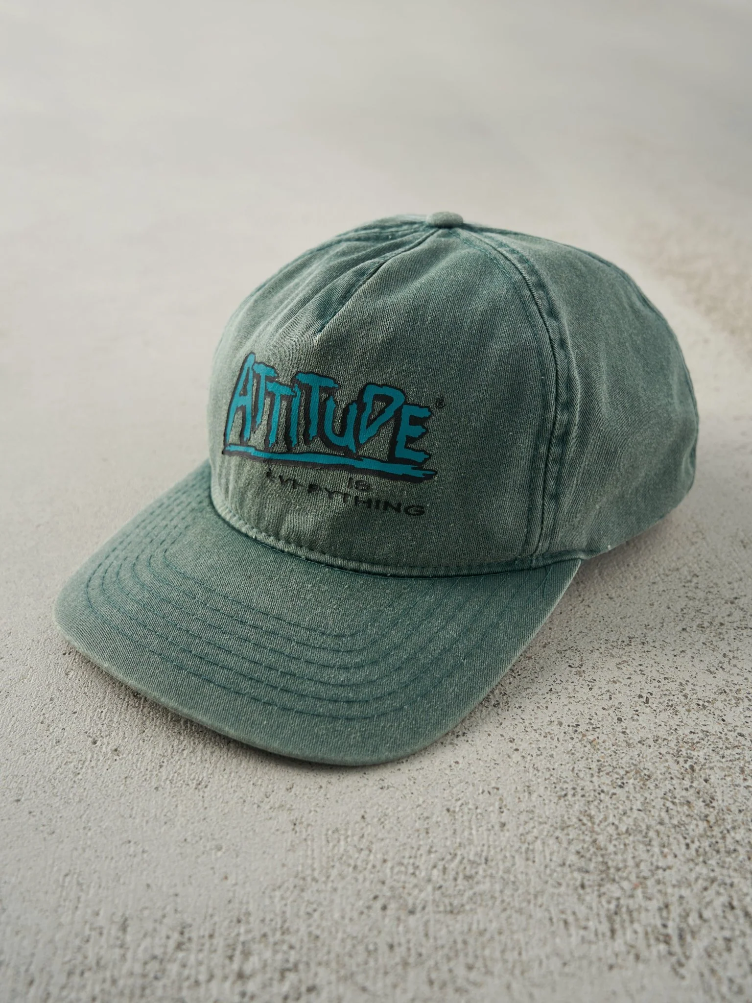 Vintage 90s Washed Green Attitude Is Everything Snapback Hat - Image 2