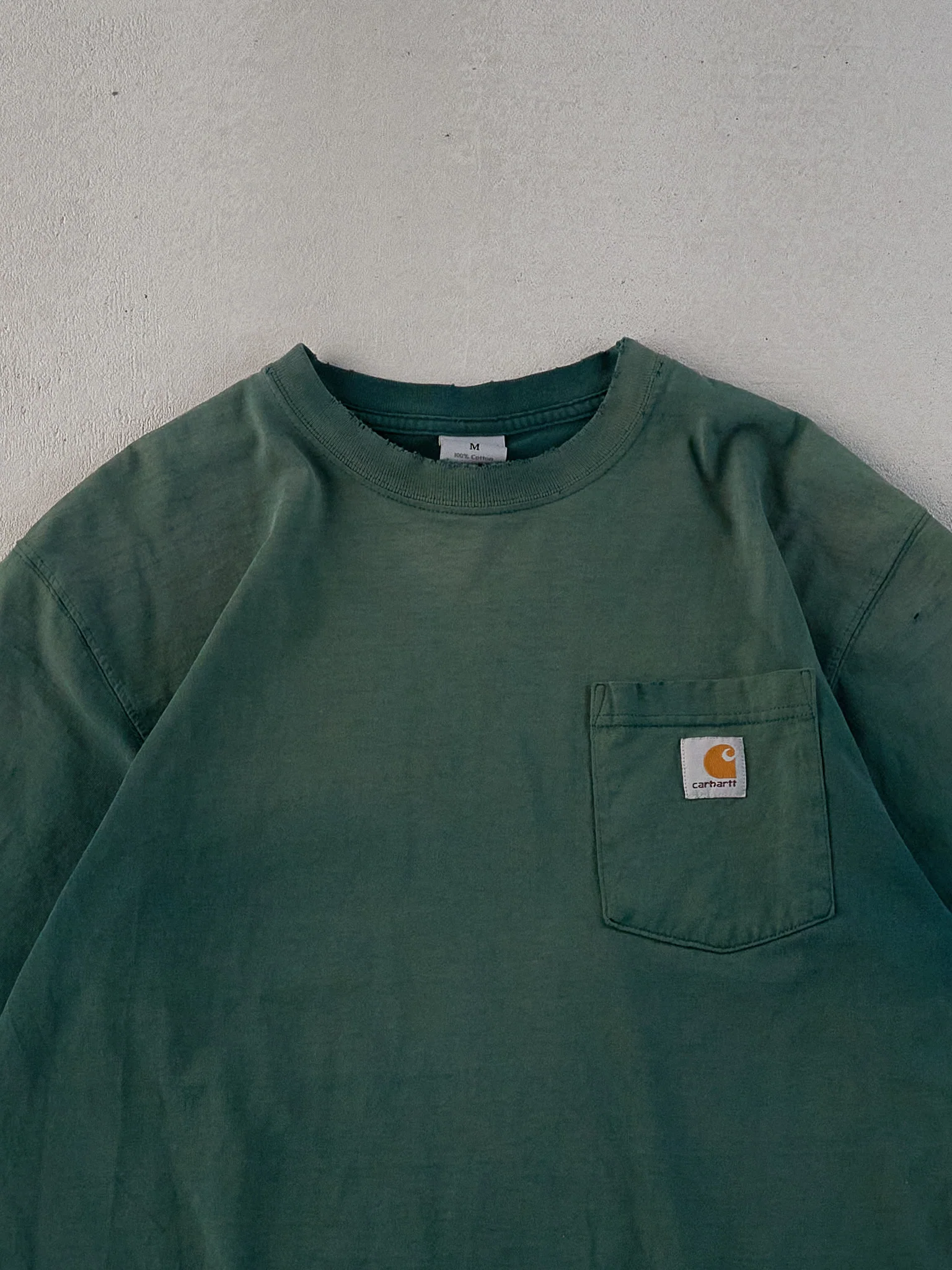 Vintage 90s Washed Green Carhartt Workwear Blank Pocket Tee (M) - Image 2