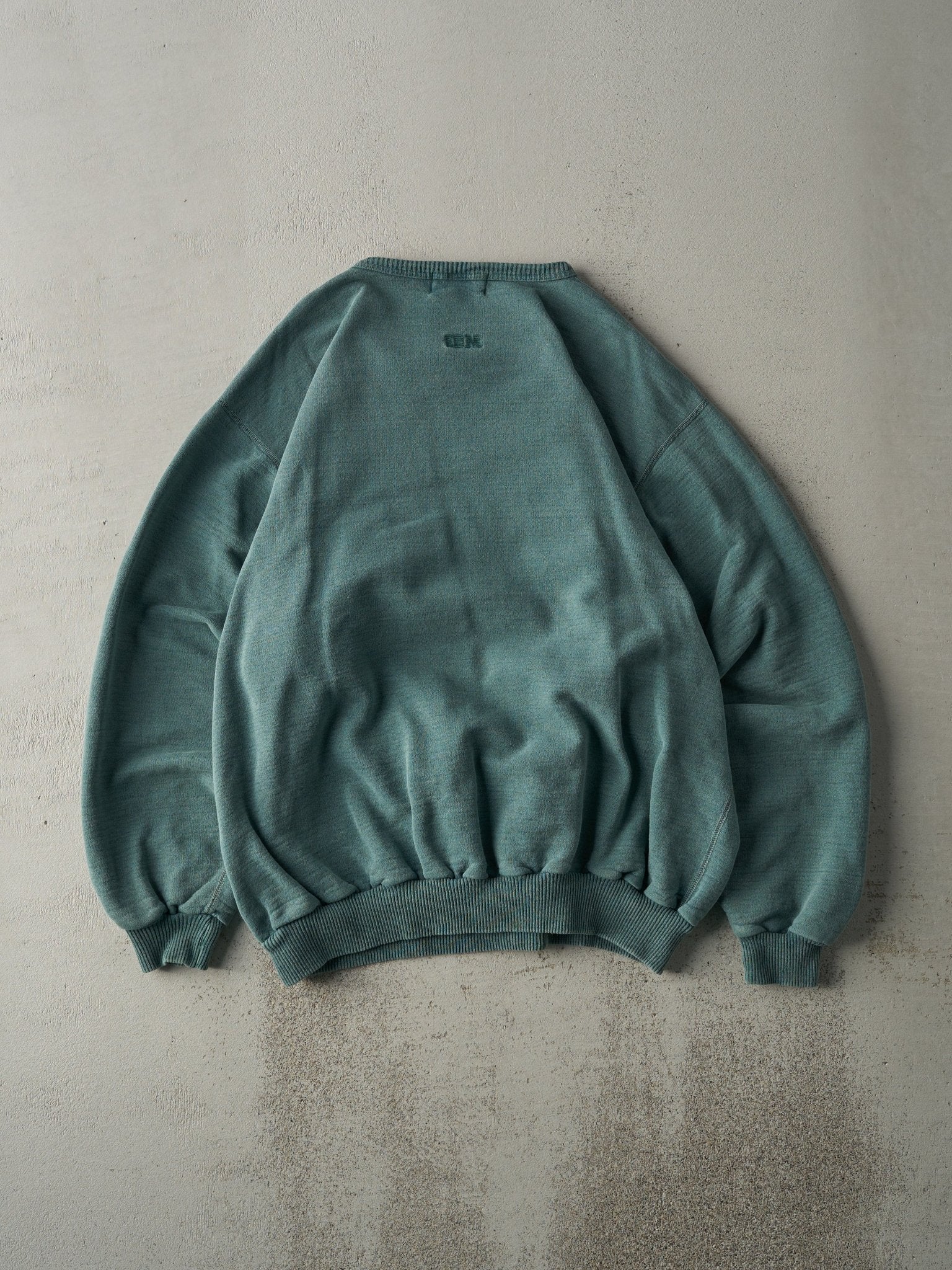 Vintage 90s Washed Green Embroidered Logo Crewneck (L) - Image 2