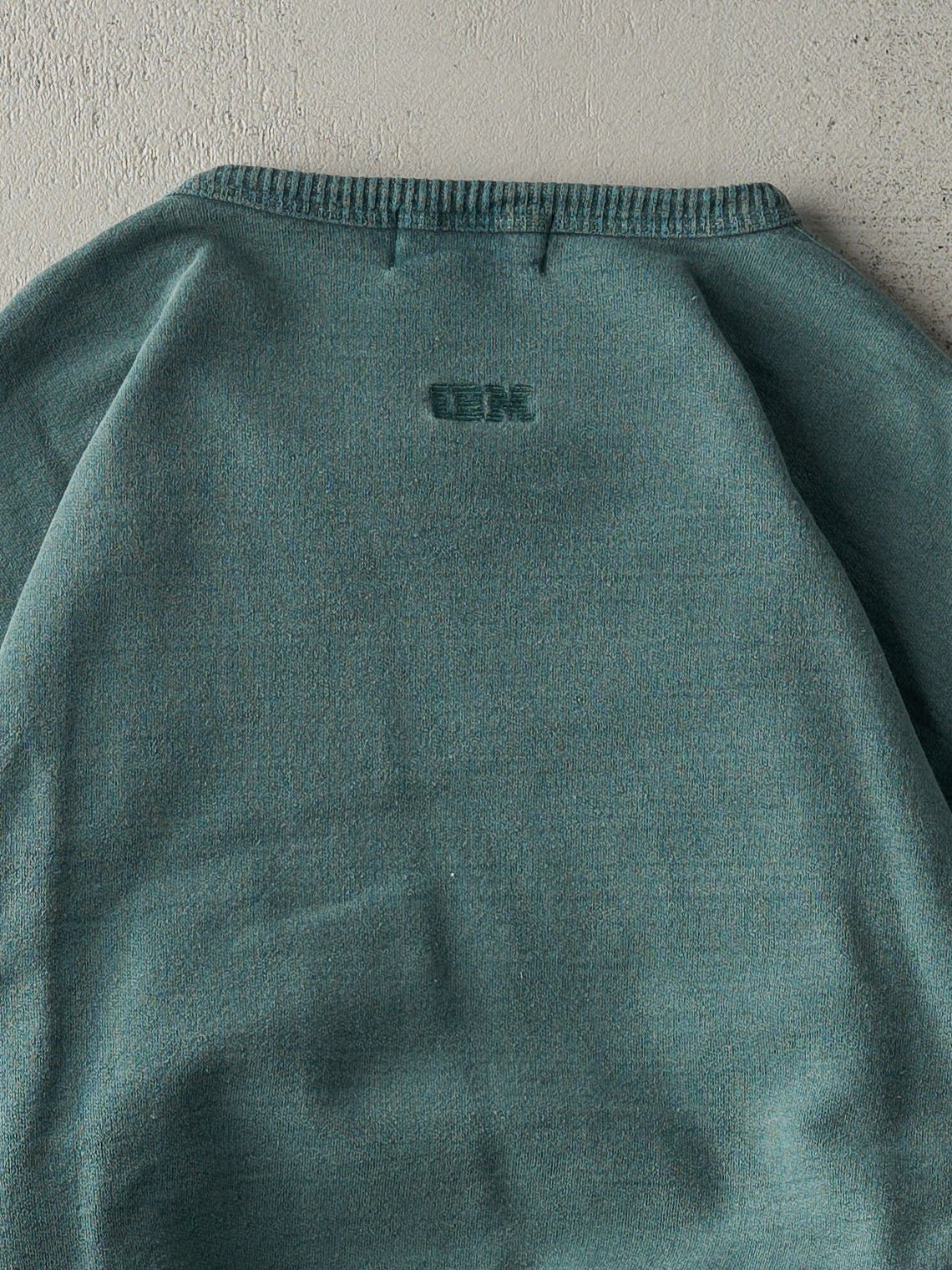 Vintage 90s Washed Green Embroidered Logo Crewneck (L) - Image 4
