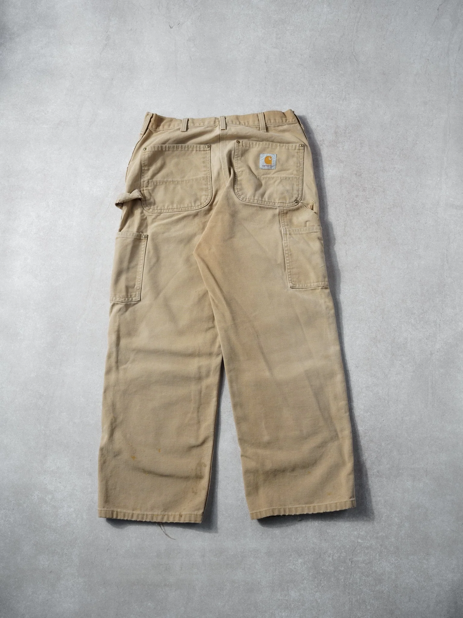 Vintage 90s Washed Khaki Carhartt Double Knee Carpenter Pants (30x26) - Image 2