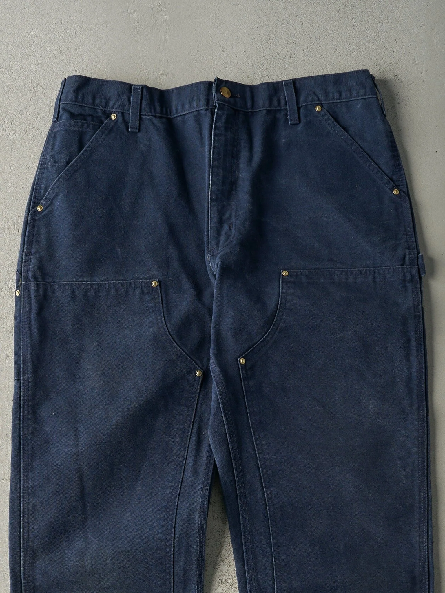 Vintage 90s Washed Navy Blue Carhartt Double Knee Carpenter Pants (36x35.5) - Image 4