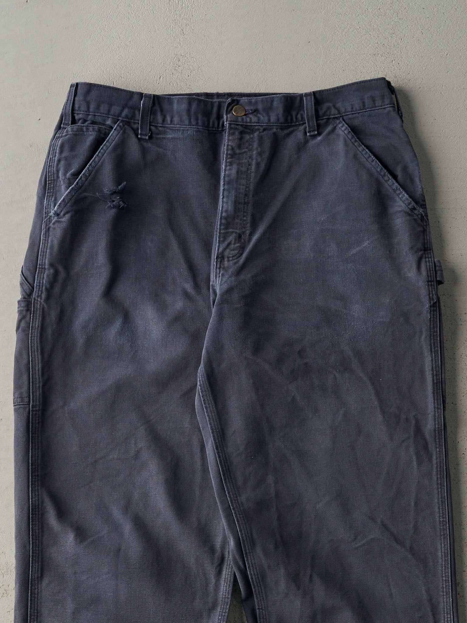 Vintage 90s Washed Navy Blue Dungaree Fit Carhartt Carpenter Pants (34x34) - Image 4