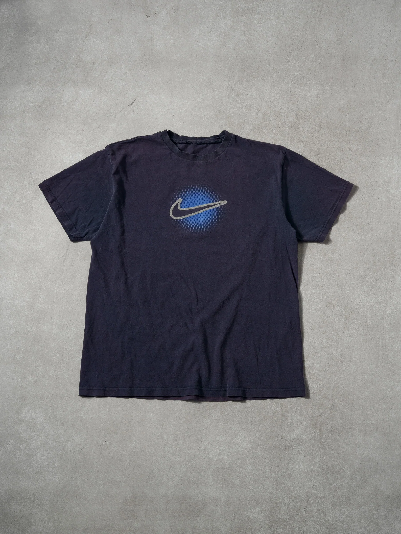 Vintage 90s Washed Navy Blue Nike Graphic Tee (M)