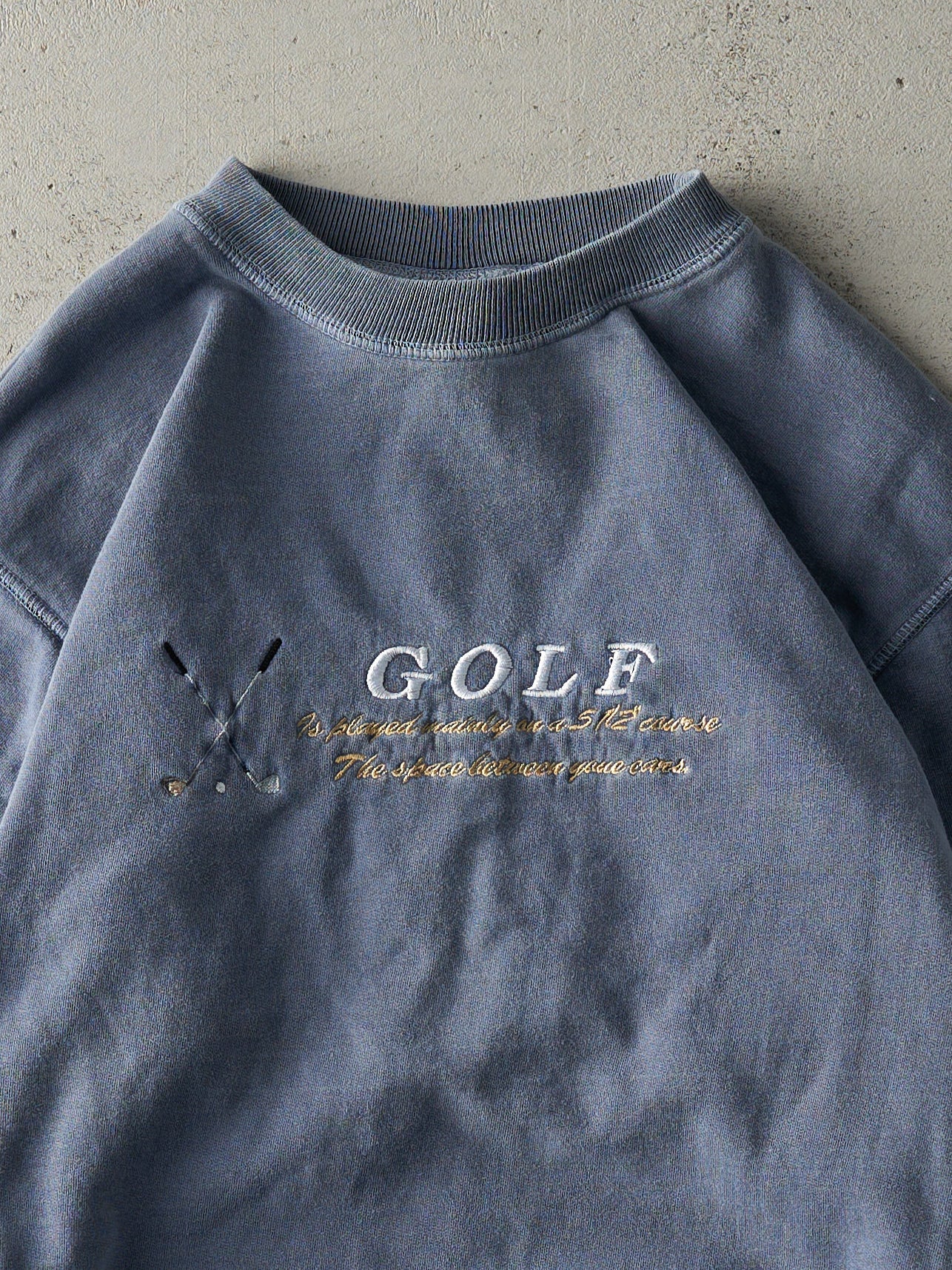 Vintage 90s Washed Navy Embroidered Golf Crewneck (M) - Image 2