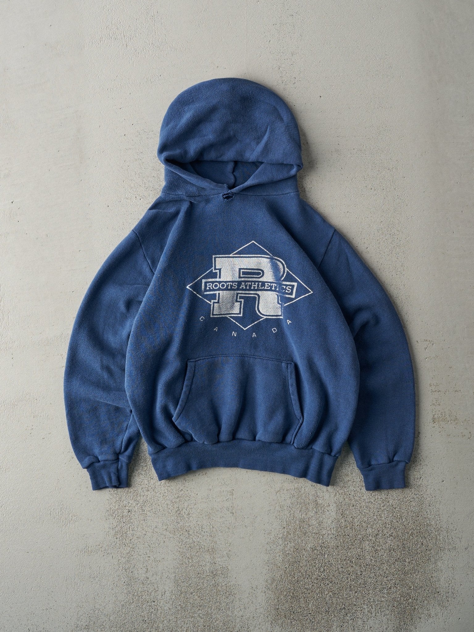 Vintage 90s Washed Navy Roots Athletics Boxy Hoodie (XS/S)