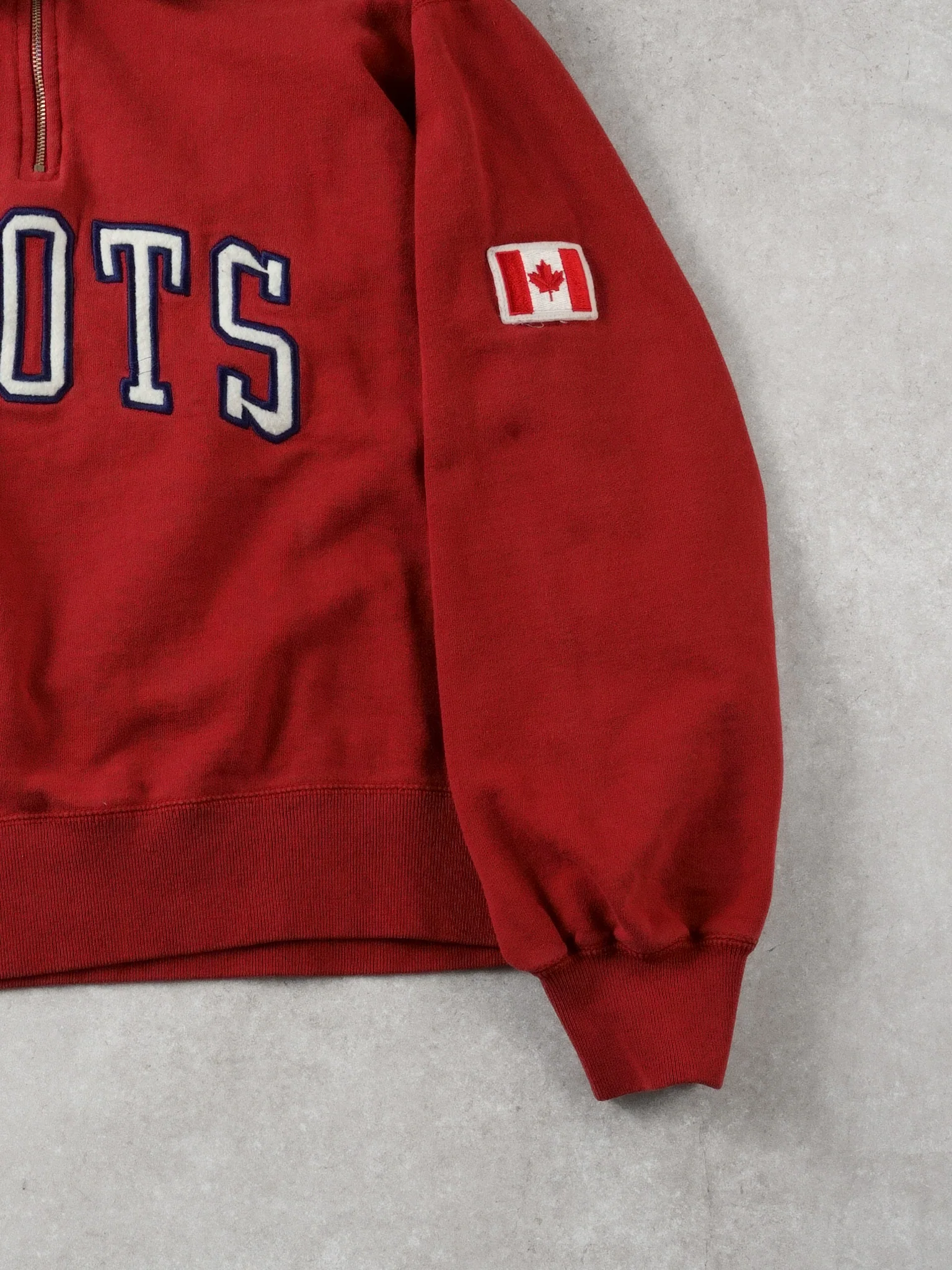 Vintage 90s Washed Red Roots Collared 1/4 Zipup (L) - Image 3