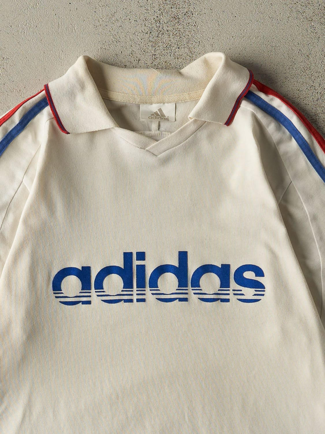 Vintage 90s White Adidas Collared Jersey Tee (S/M) - Image 2