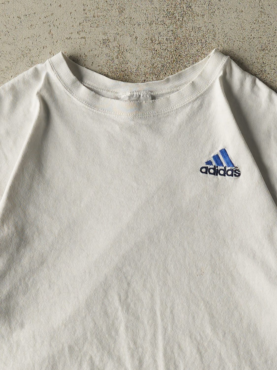 Vintage 90s White Adidas Embroidered Logo Tee (M) - Image 2