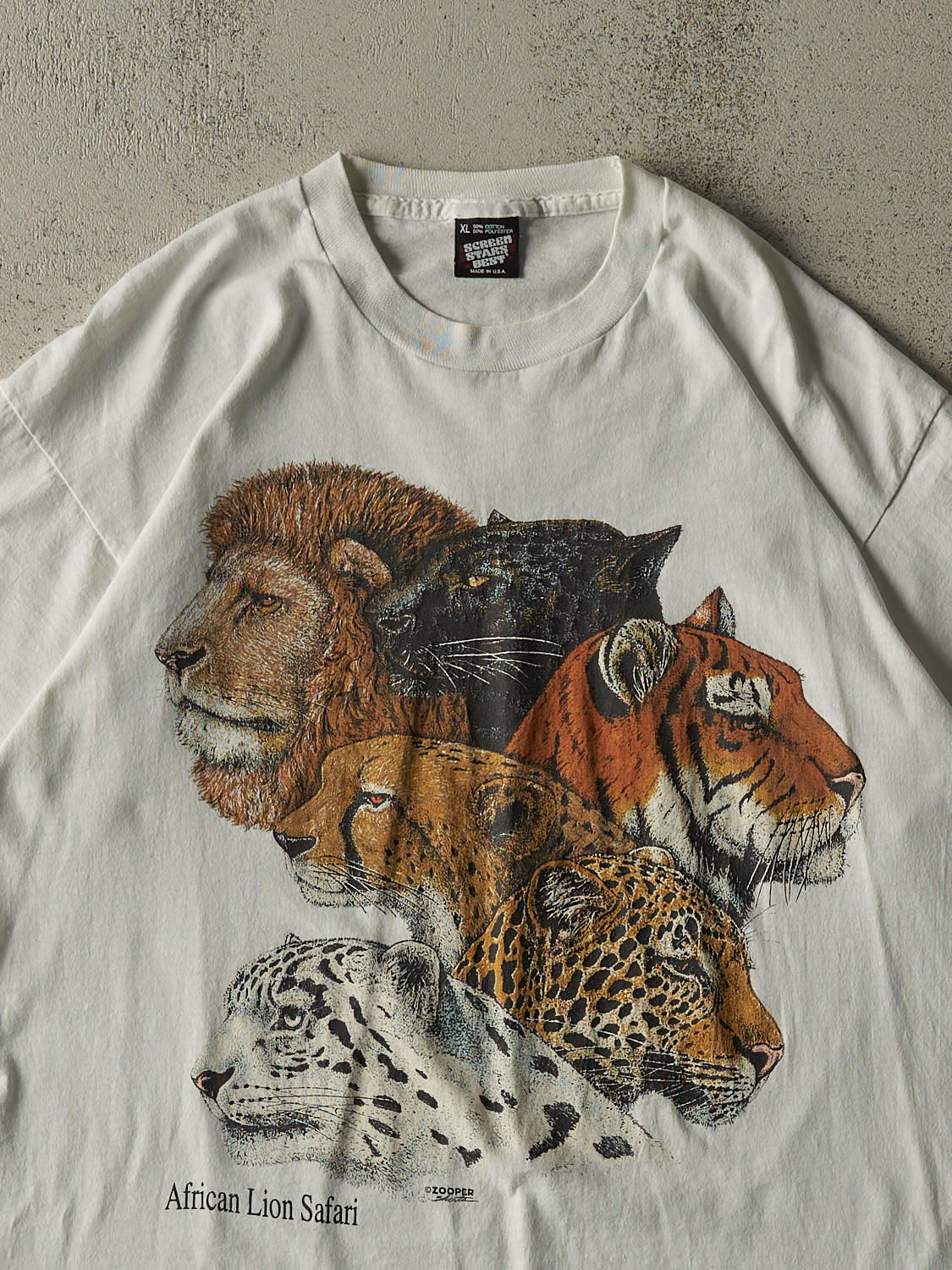 Vintage 80s White African Lion Safari Tee (L/XL) - Image 2