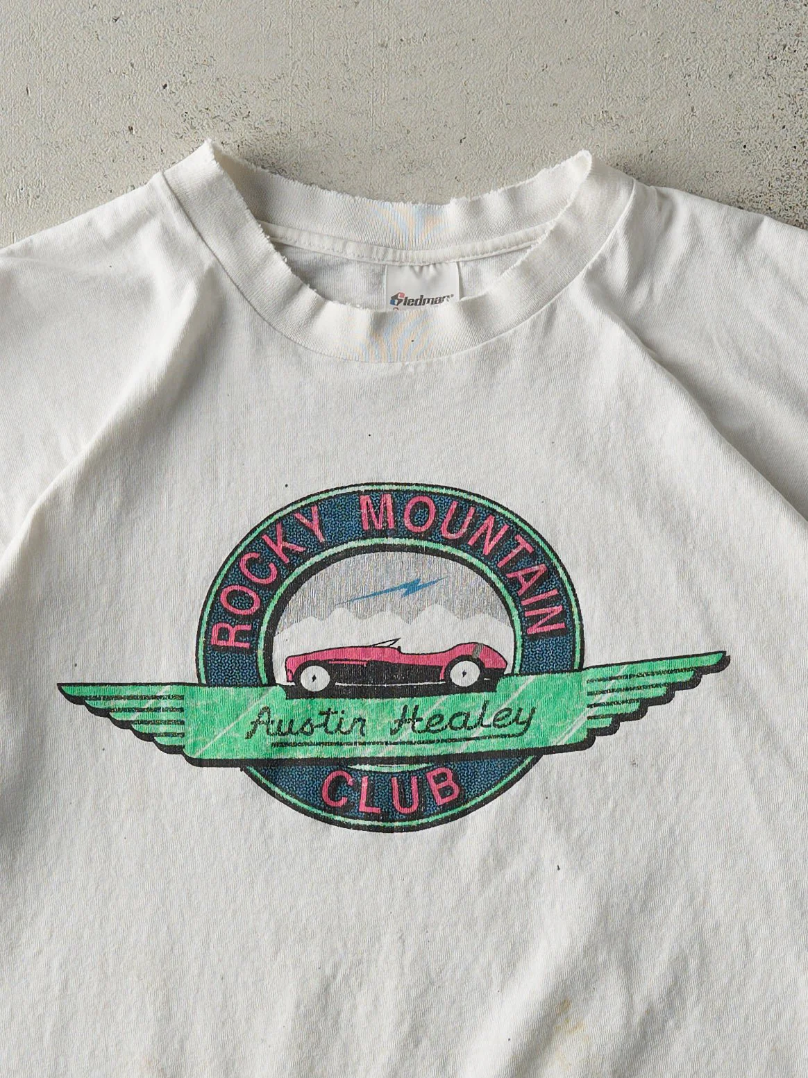 Vintage 90s White Austin Healey Rocky Mountain Club Tee (M) - Image 2