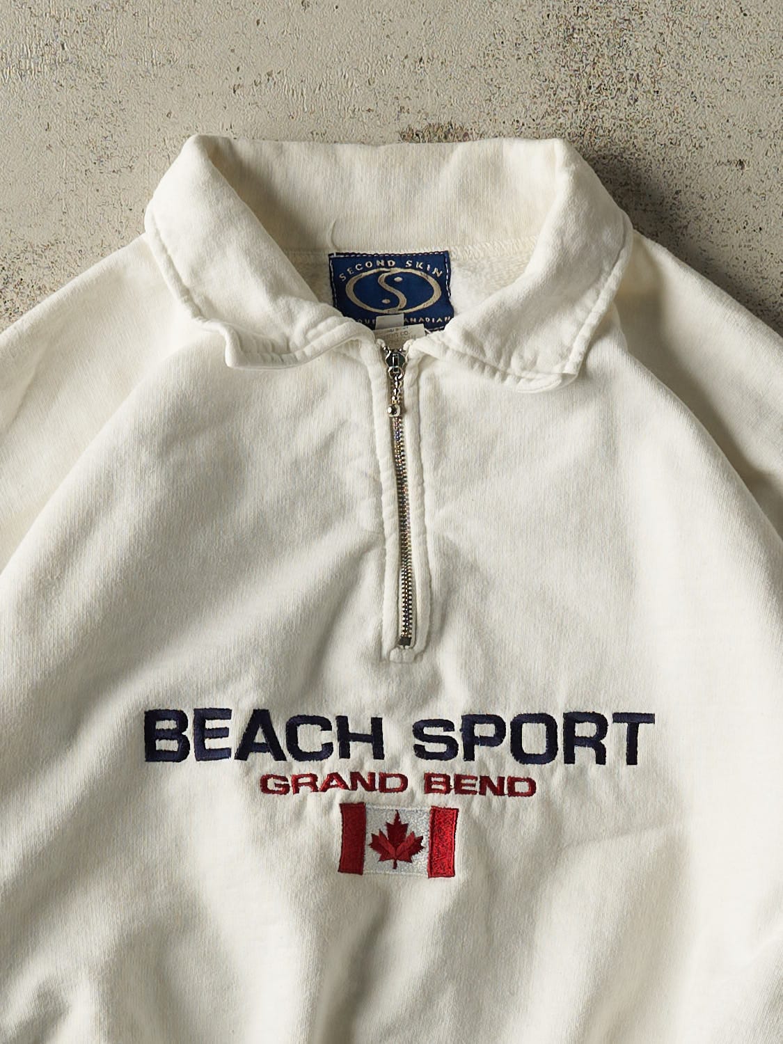 Vintage 90s White Beach Sport Grand Bend Quarter Zip Sweater (S/M) - Image 2