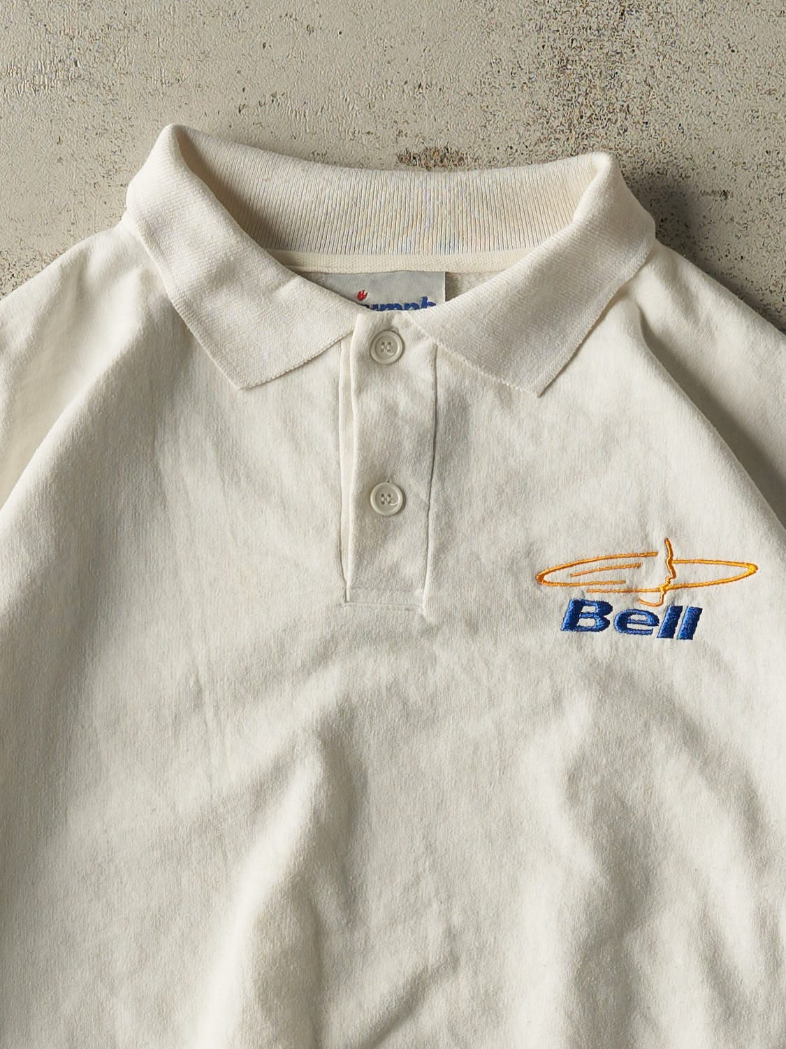 Vintage 90s White Bell Embroidered Quarter Button Sweater (L/XL) - Image 2
