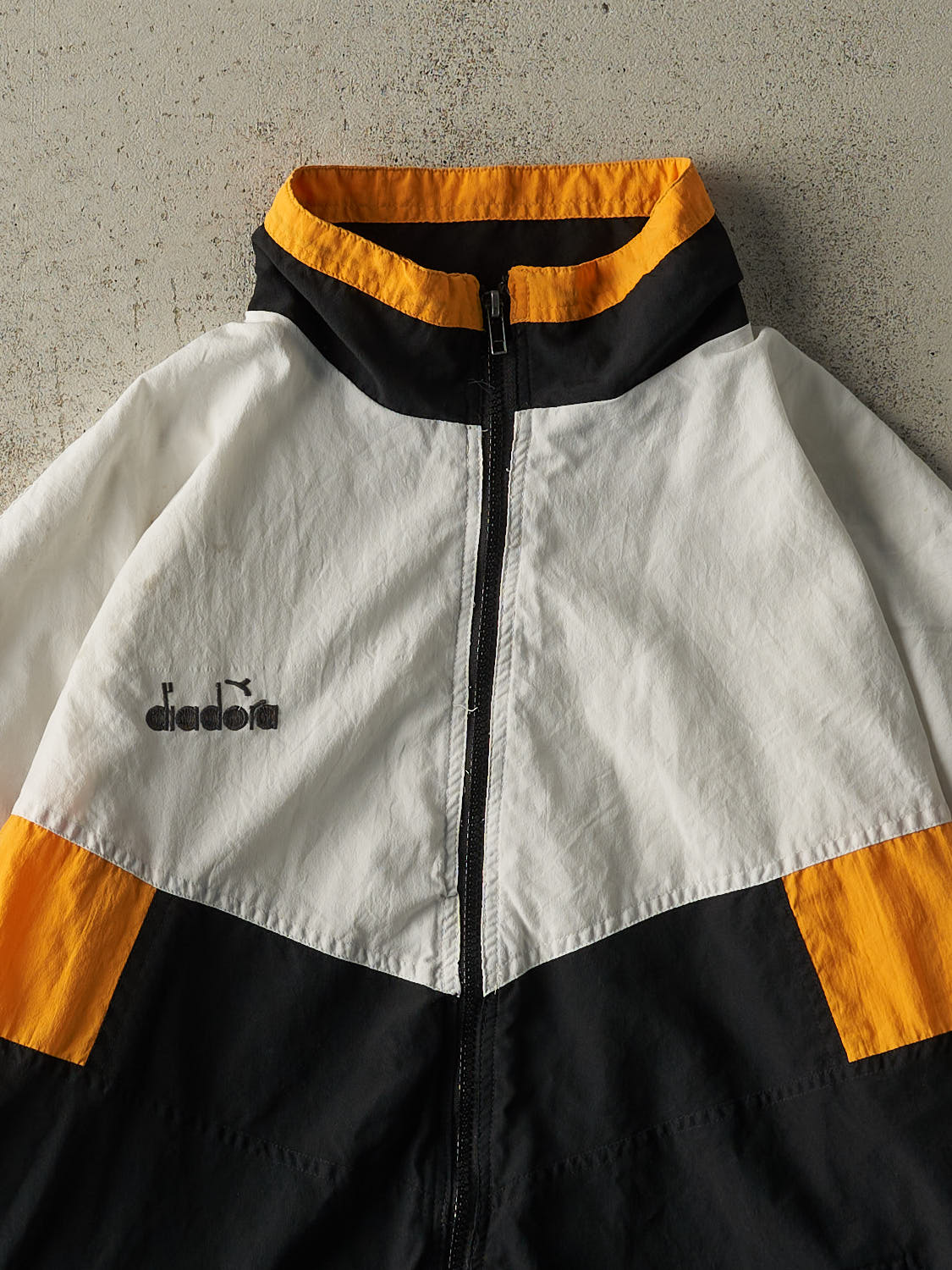 Vintage 90s White, Black & Yellow Diadora Boxy Track Jacket (XL) - Image 3