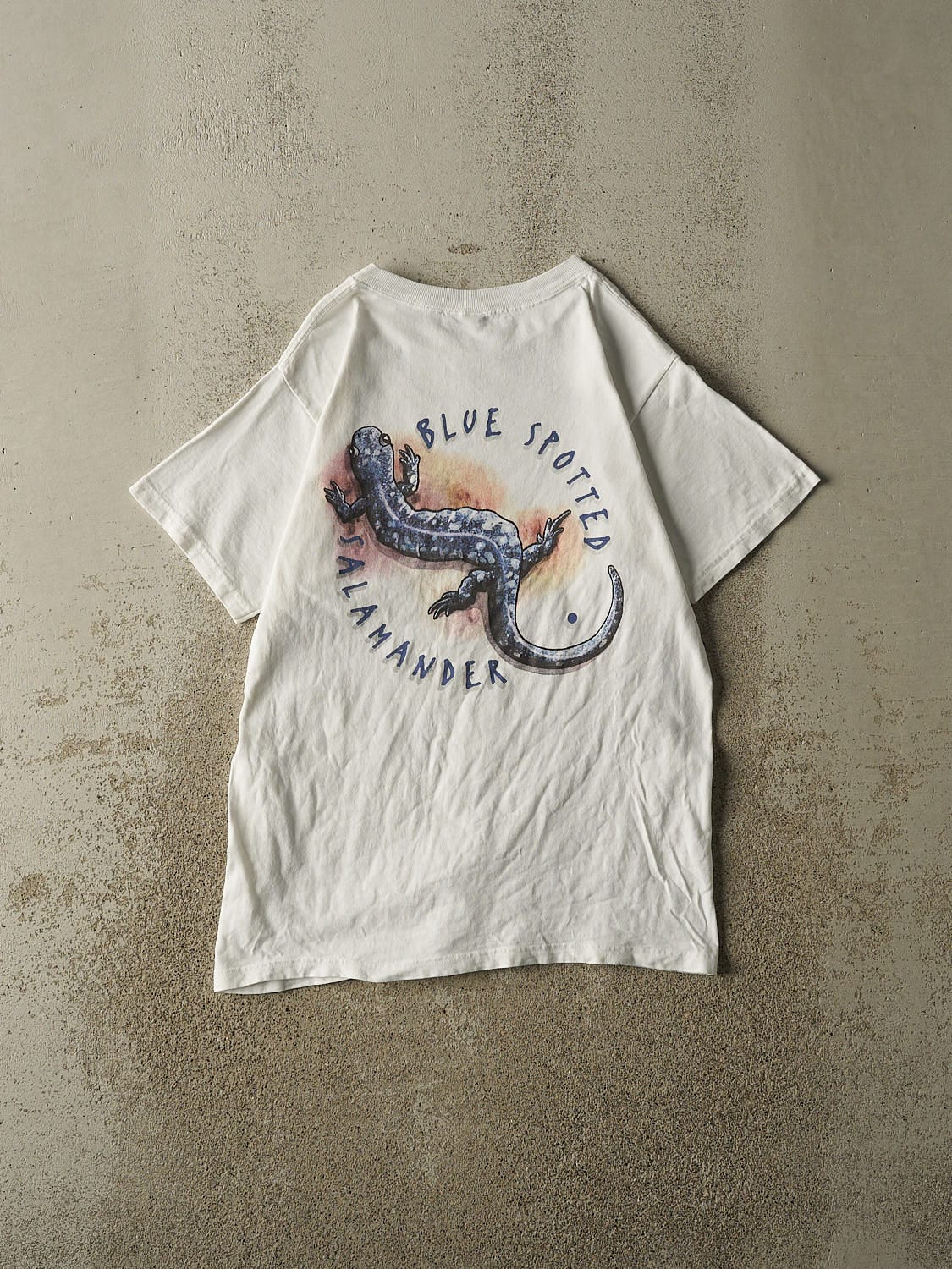 Vintage 90s White Blue Spotted Salamander Tee (S/M) - Image 2