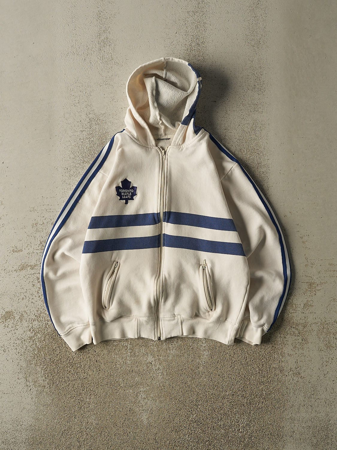 Vintage 90s White & Blue Toronto Maple Leafs Embroidered Zip Up Hoodie (XS)