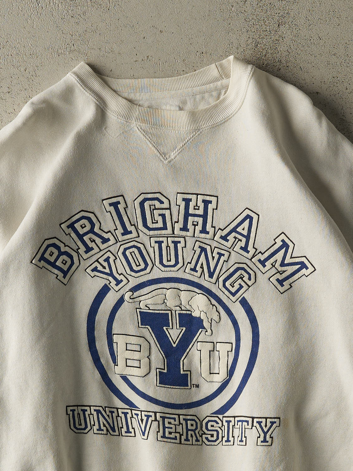 Vintage 90s White Brigham Young University Crewneck (L/XL) - Image 2