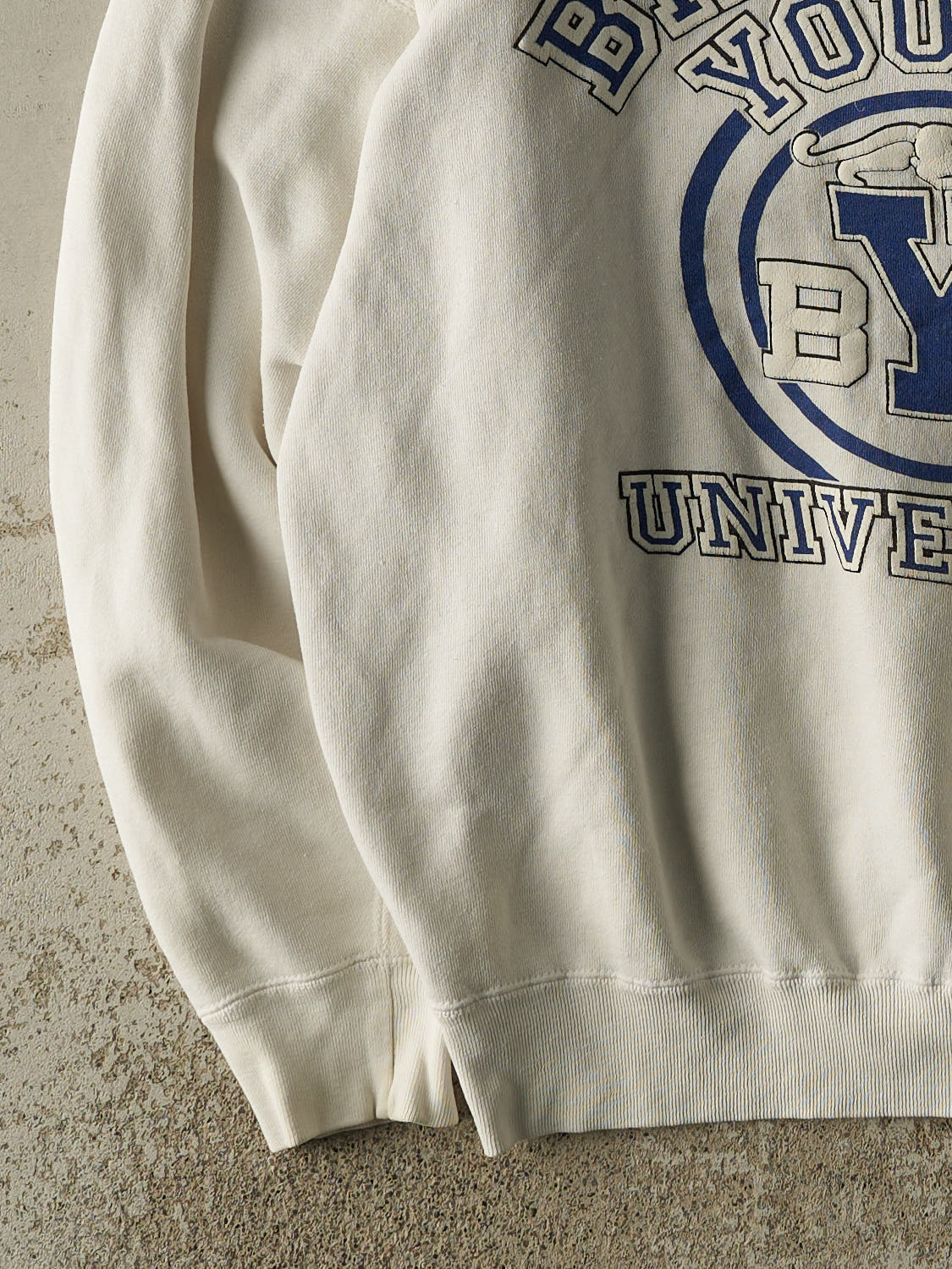 Vintage 90s White Brigham Young University Crewneck (L/XL) - Image 3