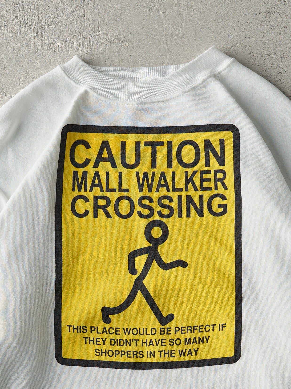 Vintage 90s White "Caution Mall Walker" Crewneck (L) - Image 2