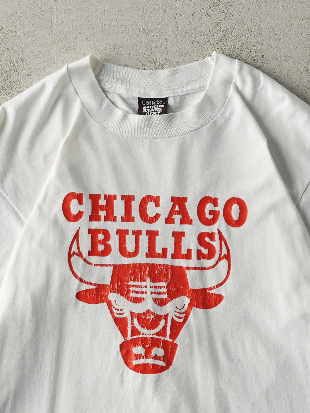Vintage 90s White Chicago Bulls Single Stitch Tee (S/M) - Image 2